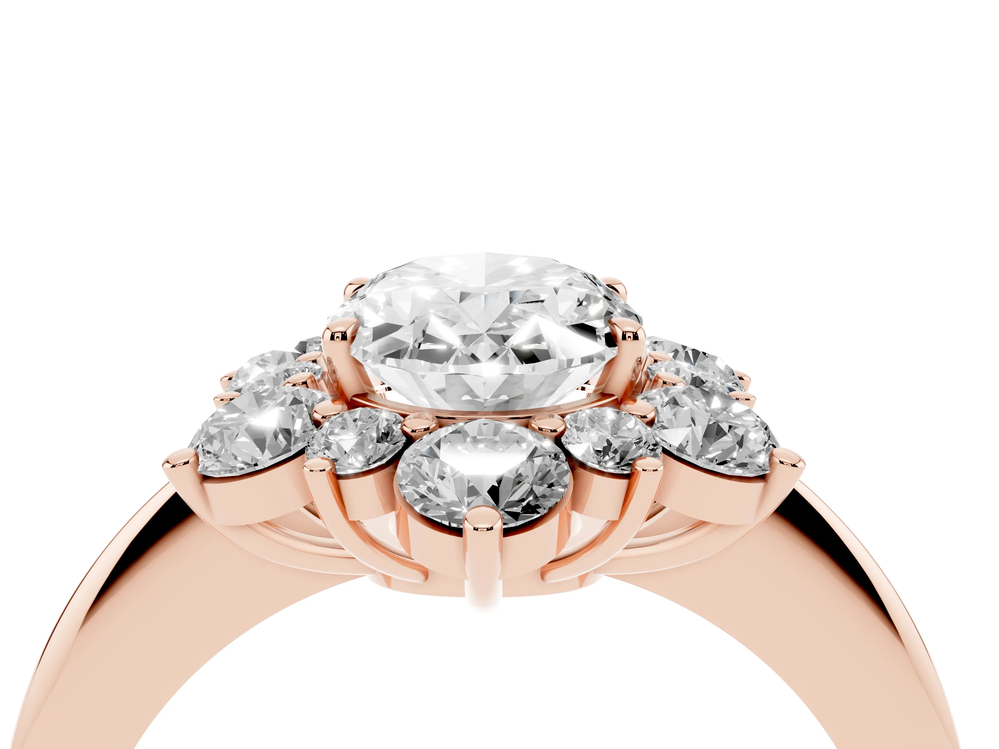Oval Cut Diamond Cluster Halo Ring Set in Rose gold with Solitaire Band and Prong Setting
