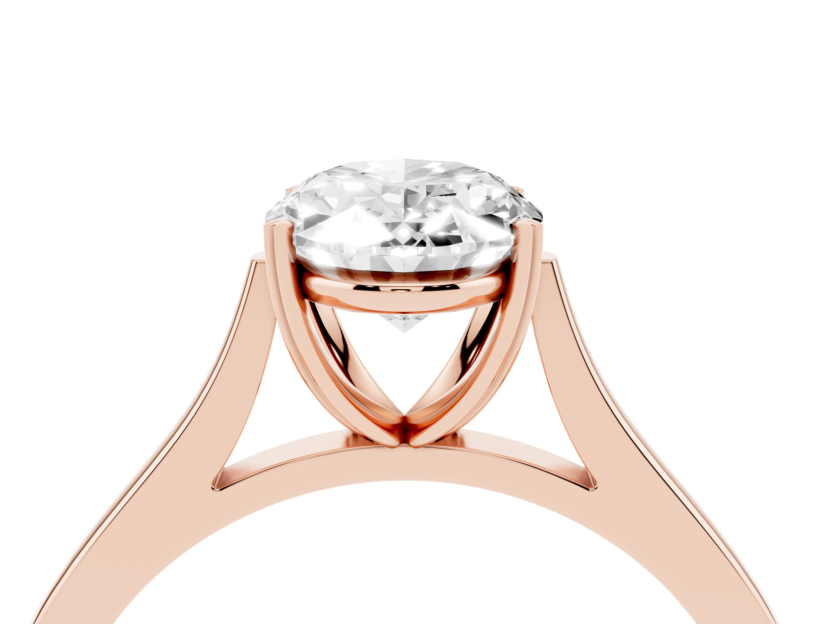 Oval Cut Diamond Solitaire Heart Prong Engagement Ring Set in Rose gold with Tapered Band