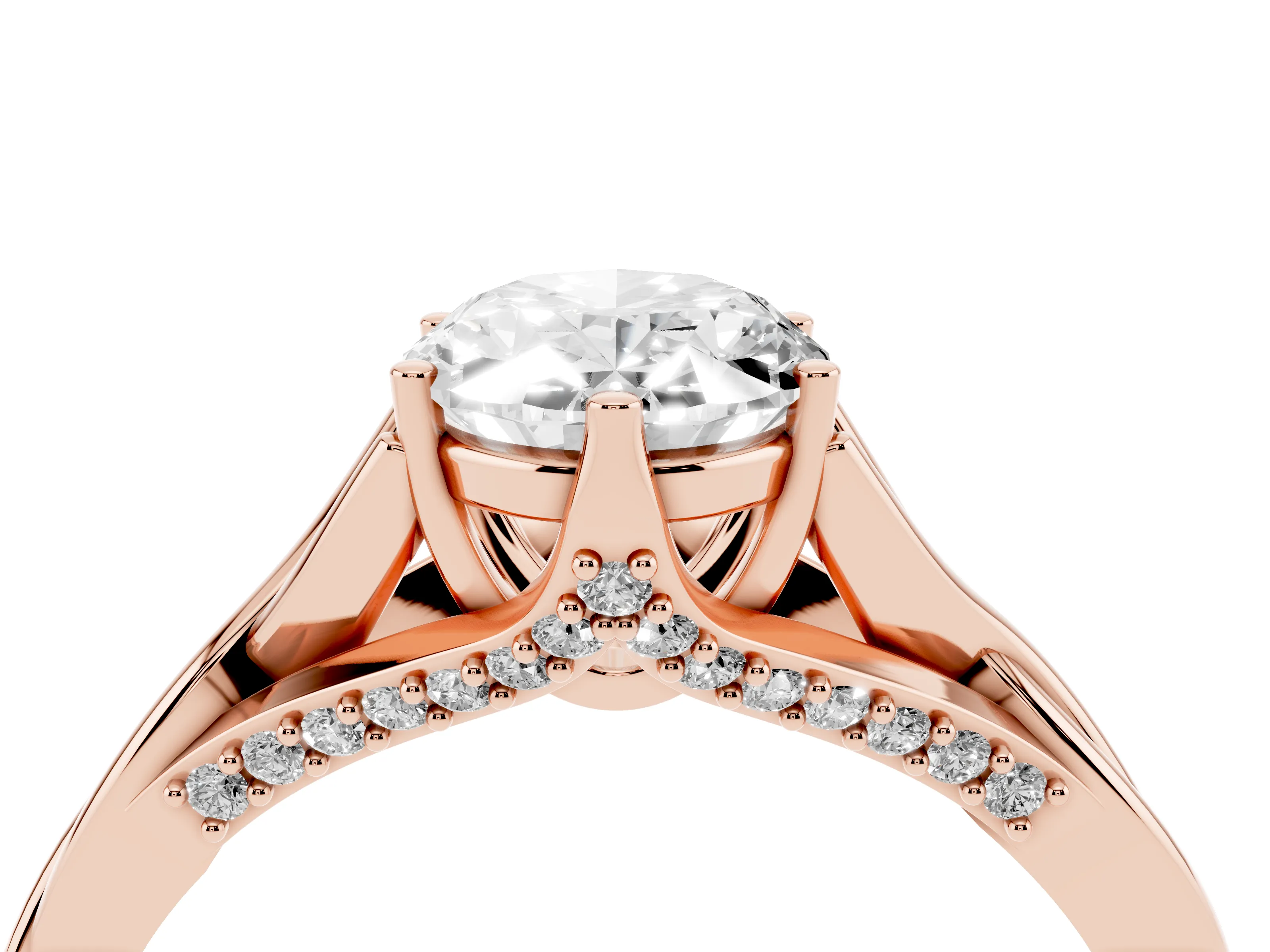 Oval Cut Diamond Intertwined Twist Band Solitaire Ring Set in Rose gold with Prong Setting