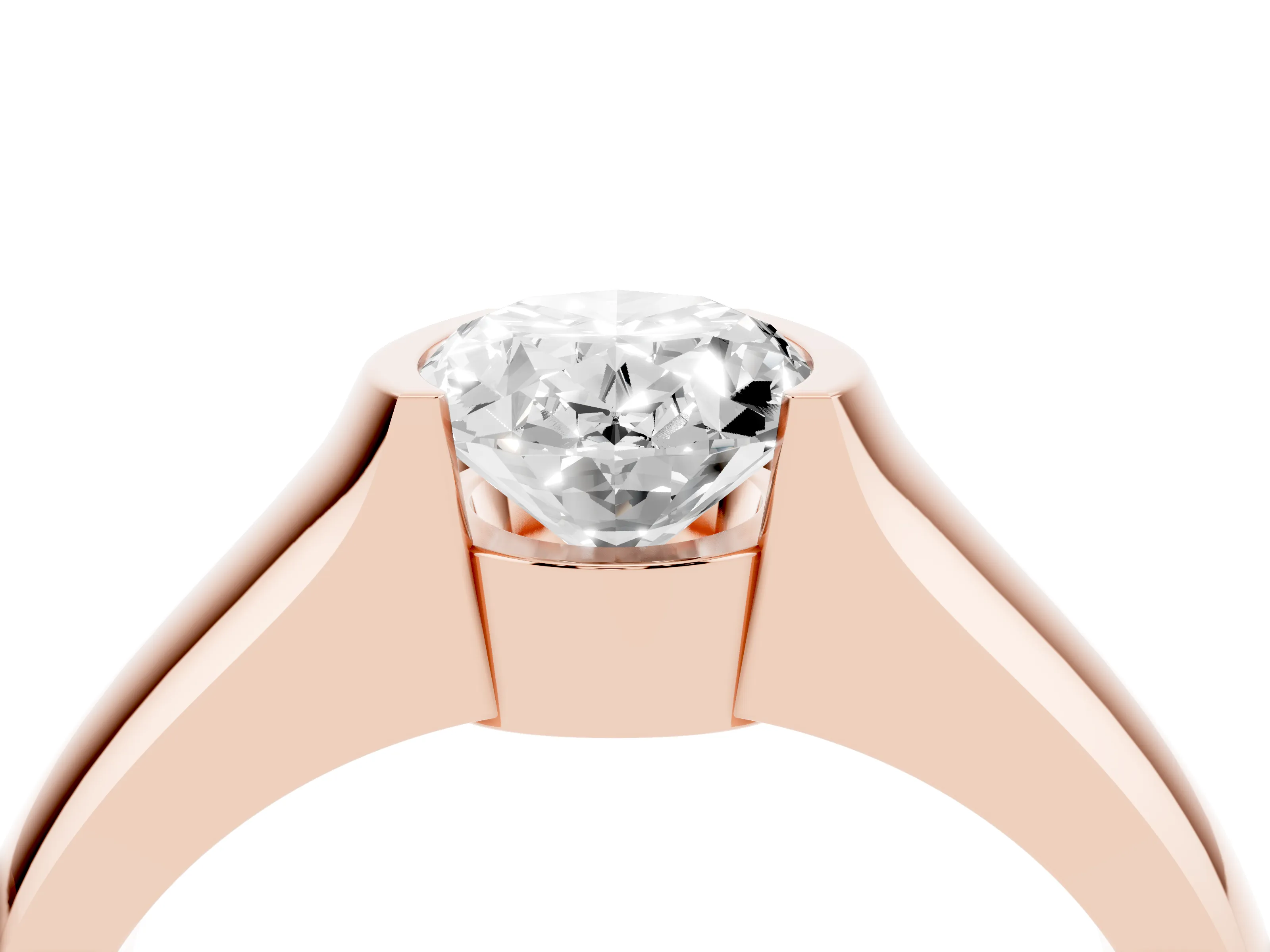 Oval Cut Diamond Bezel Solitaire Ring Set in Rose gold with Wide Band