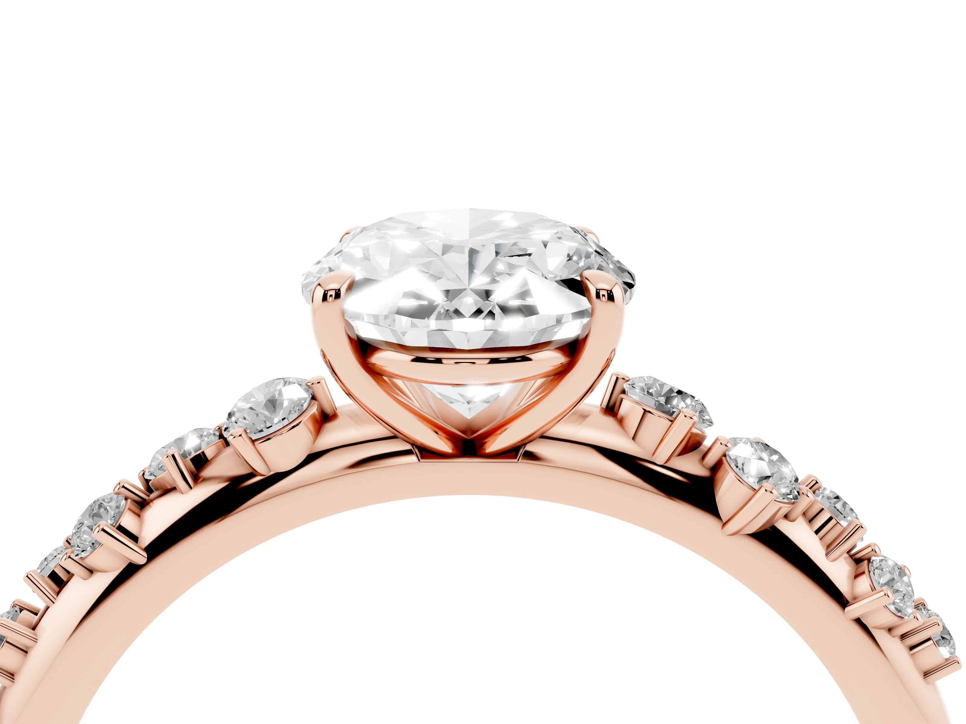 Oval Cut Diamond Cluster Solitaire Ring Set in Rose gold with Prong Setting