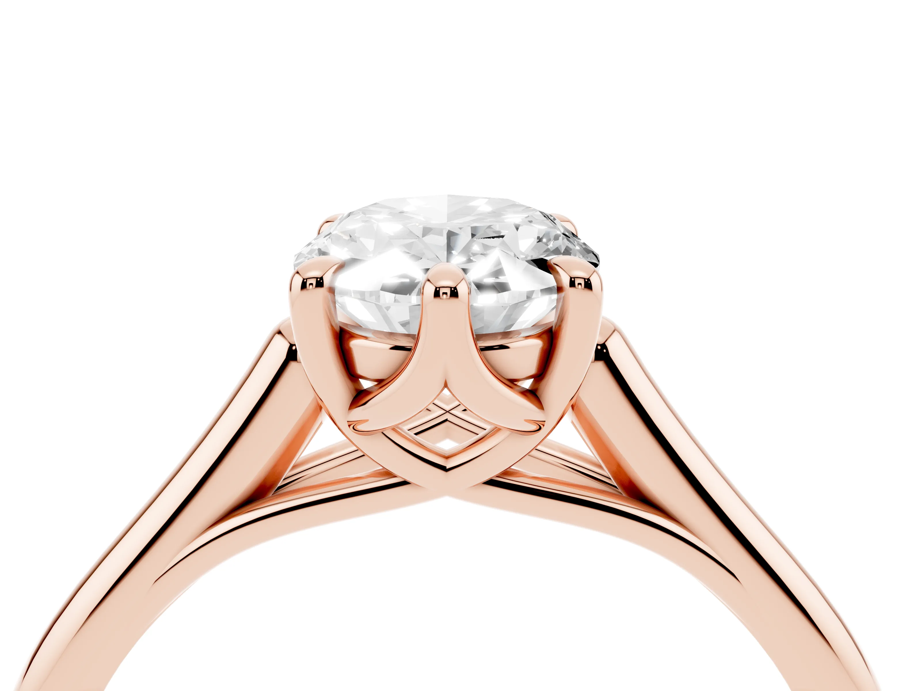 Oval Cut Diamond Solitaire Engagement Ring Set in Rose gold with Prong Setting and Plain Classic Band