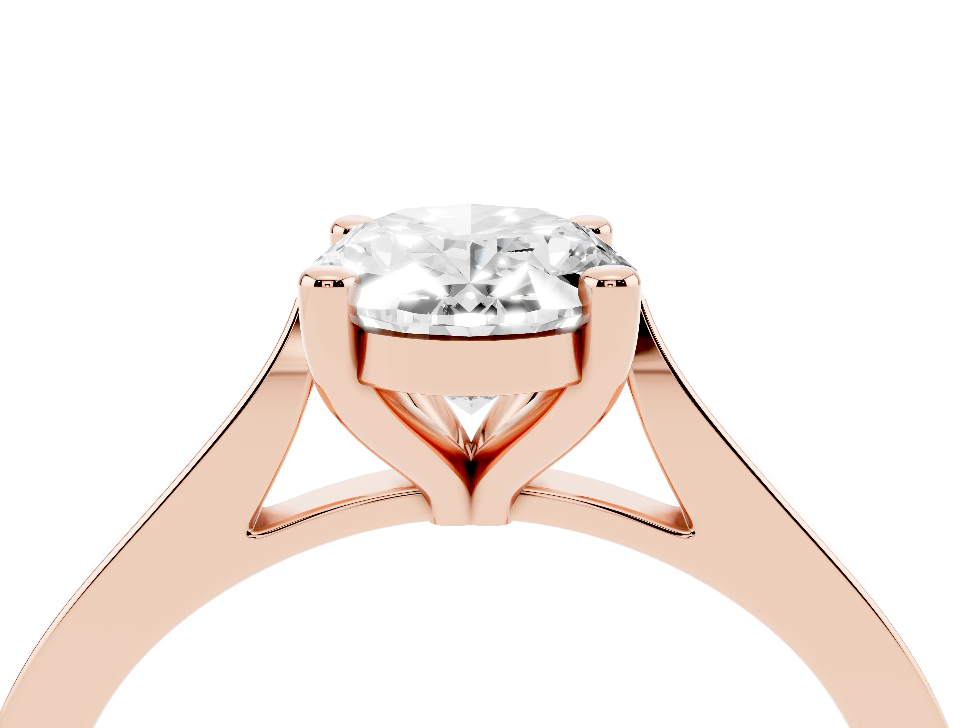 Oval Cut Diamond Solitaire Ring Set in Rose gold with Prong Setting and Tapered Band