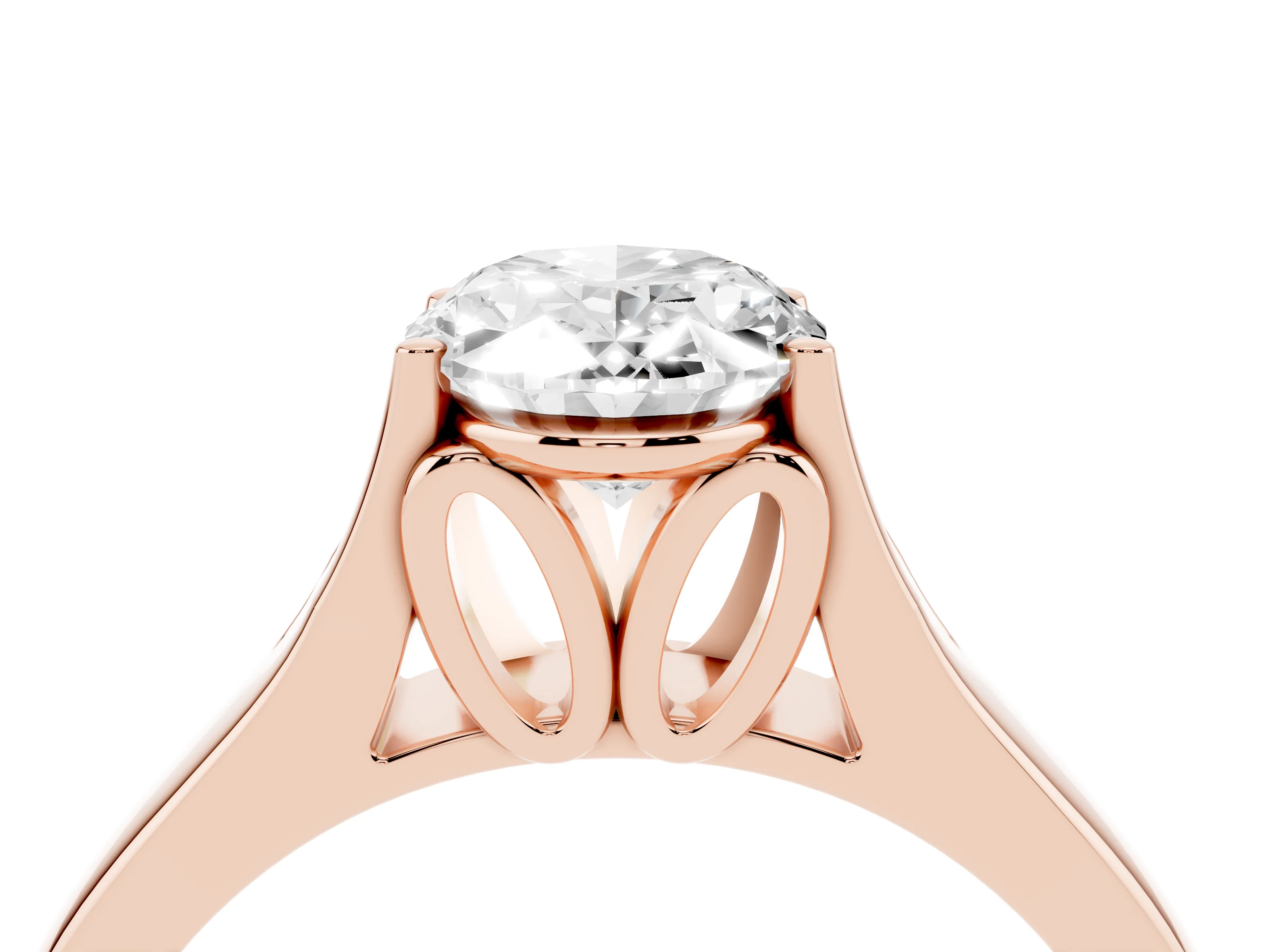 Oval Cut Diamond Solitaire Ring Set in Rose gold with Arched Cathedral Band and Prong Setting
