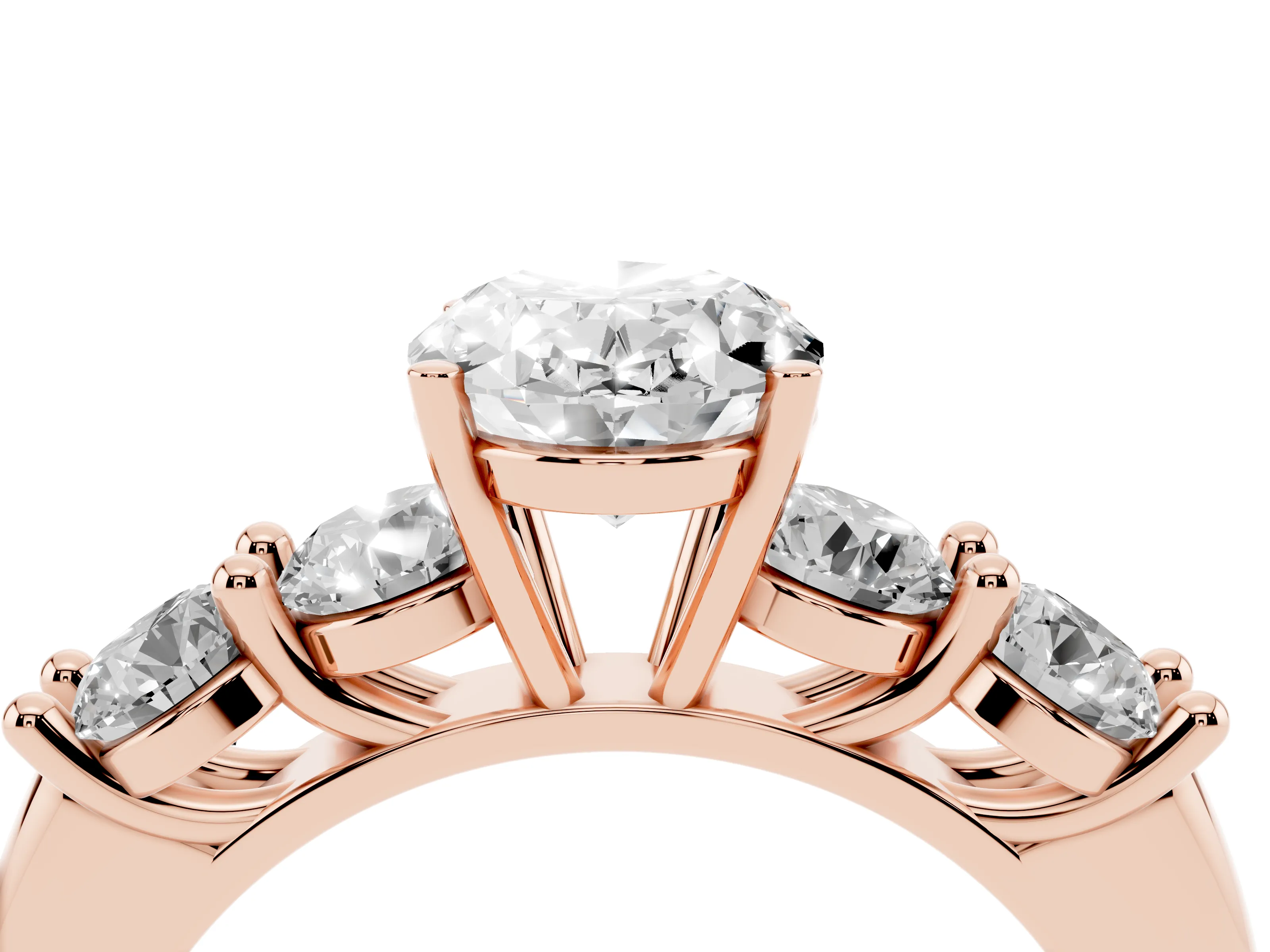 Oval Cut Diamond Five-Stone Prong Set Ring Set in Rose gold with Classic Band
