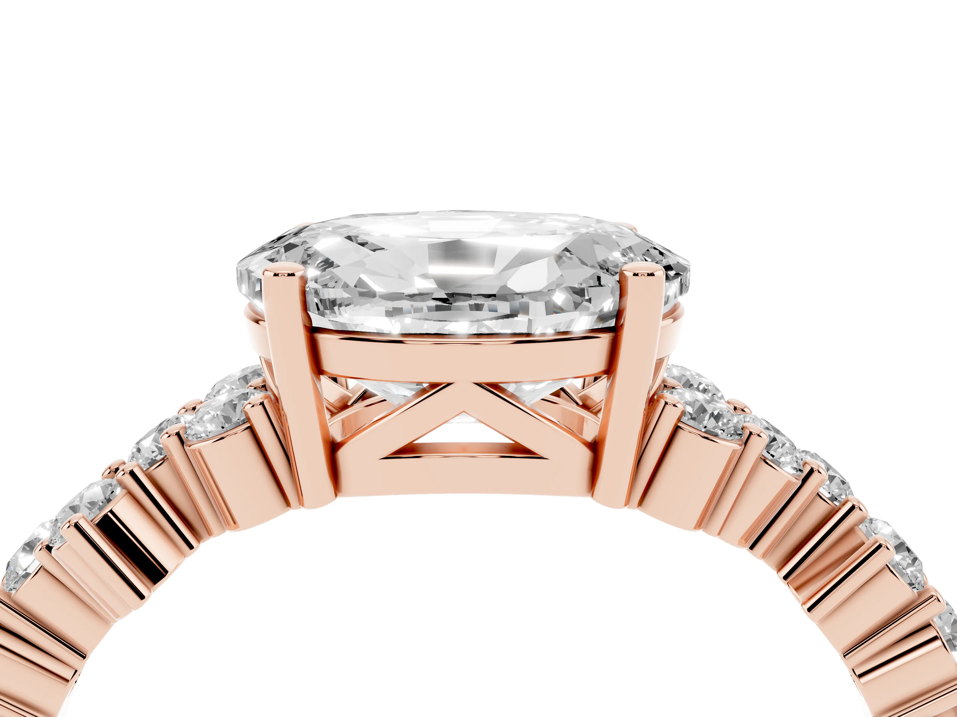 Oval Cut Diamond Ring Set in Rose gold with Scattered Round Accents