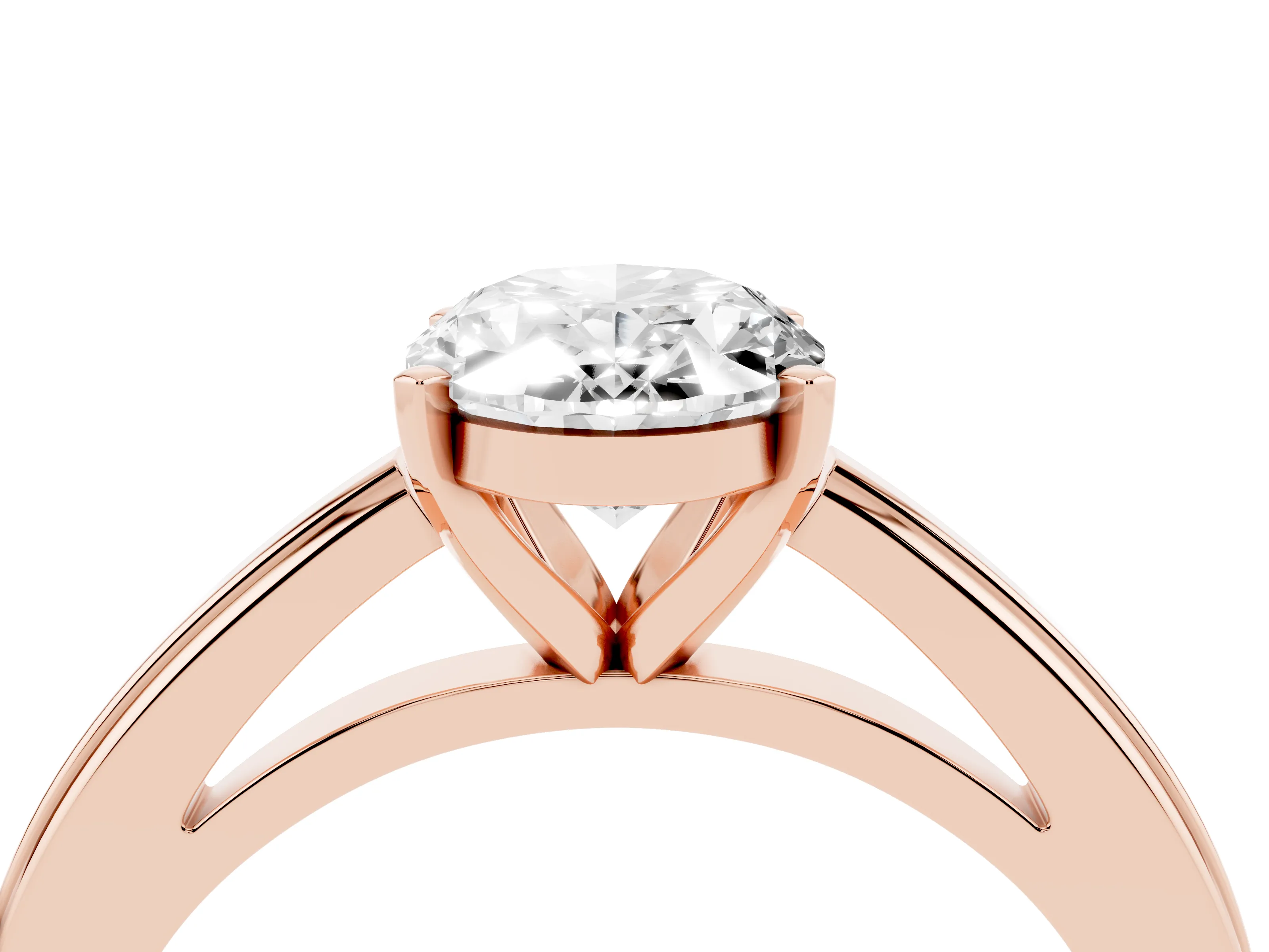 Oval Cut Diamond Solitaire Ring Set in Rose gold with Prong Setting and Classic Band