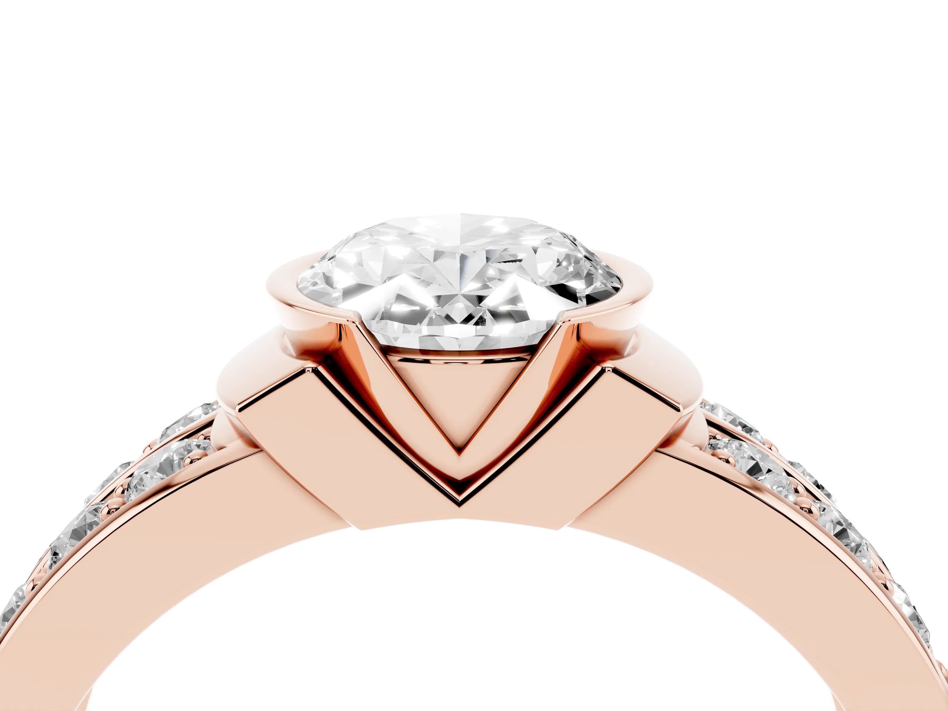 Oval Cut Diamond Wide Channel Set Band Ring Set in Rose gold with Bezel Setting