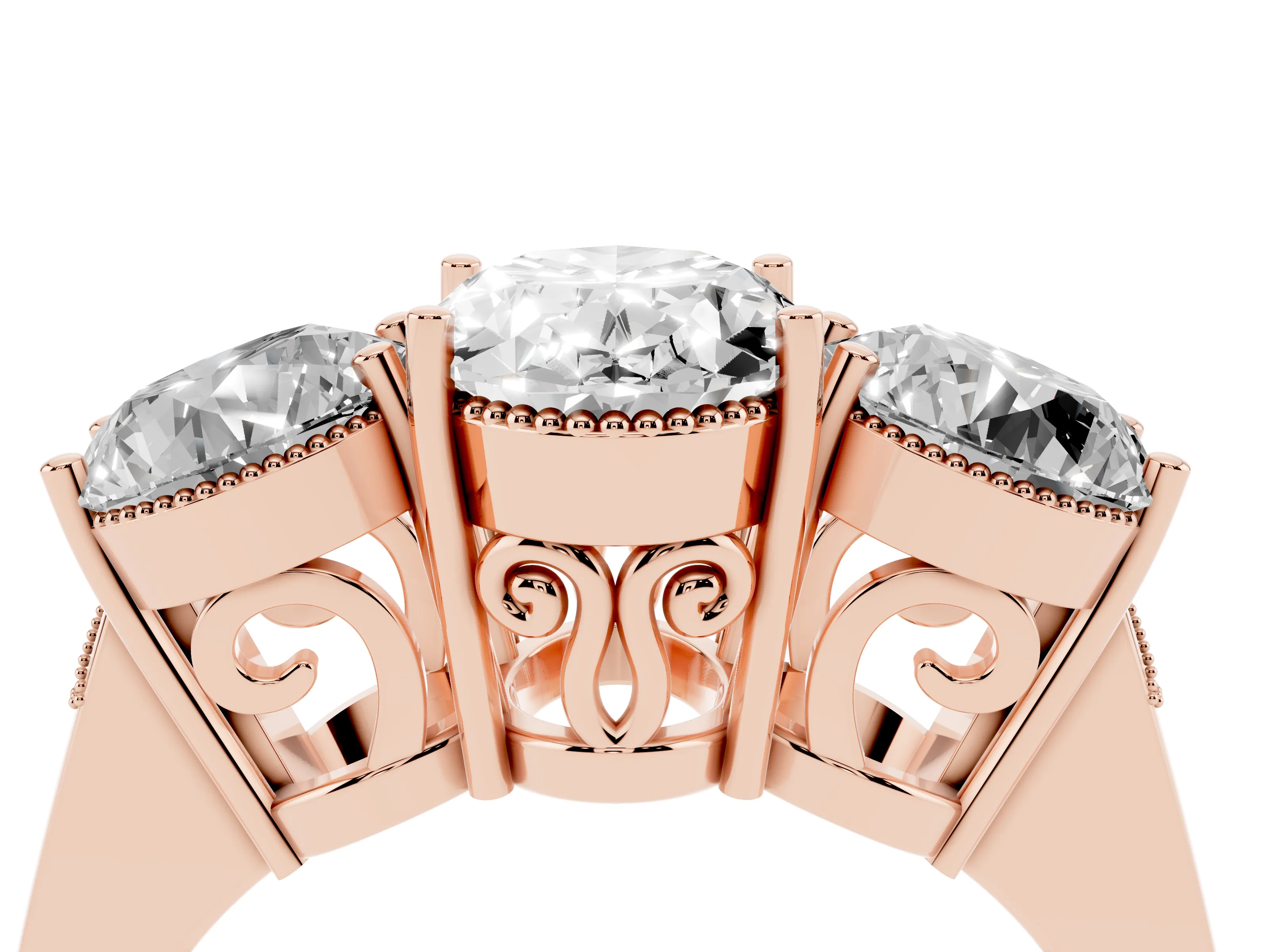 Oval Cut Diamond Three-Stone Engagement Ring Set in Rose gold with Polished Band