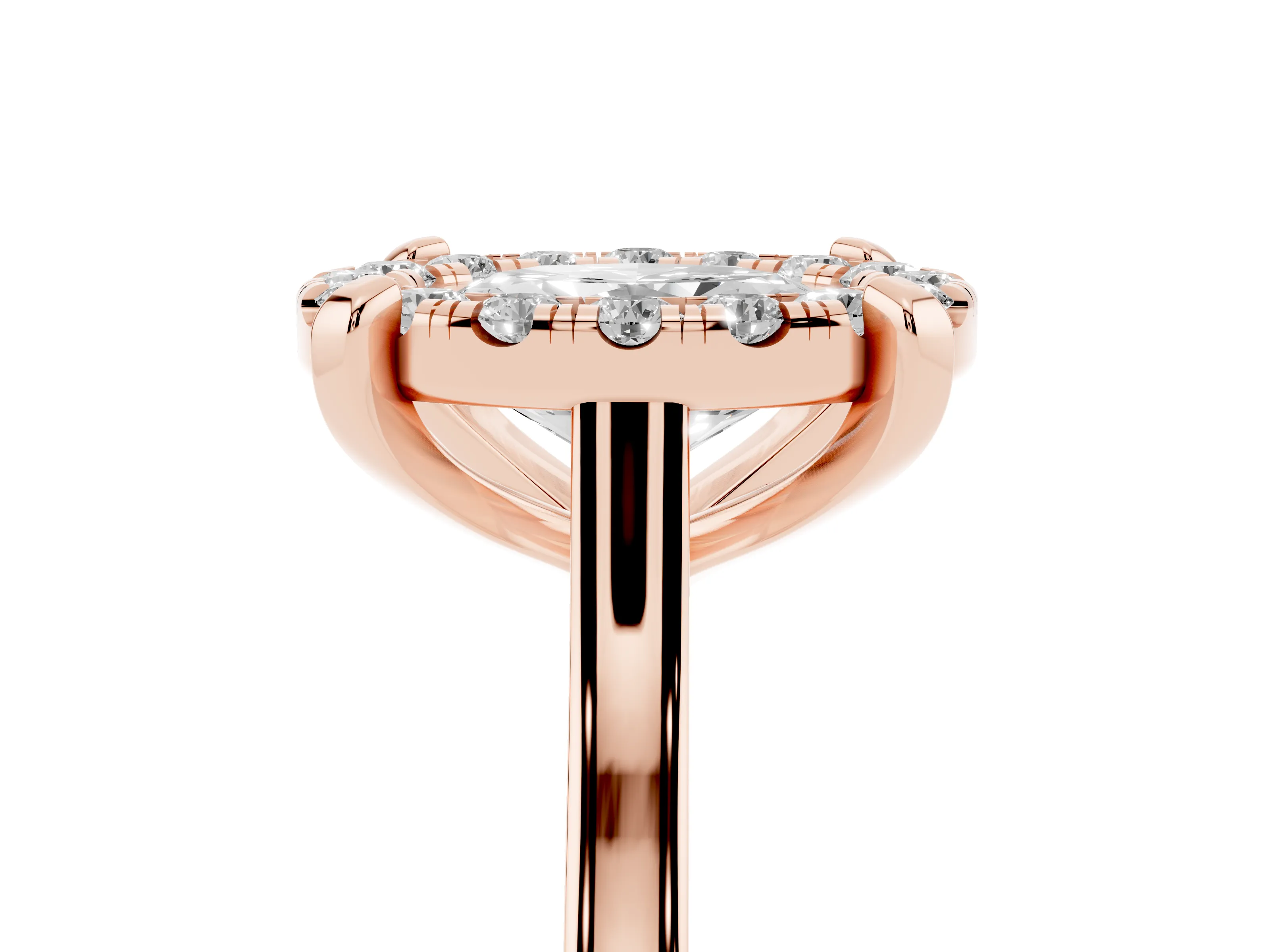 Oval Cut Diamond Cluster Halo Solitaire Ring Set in Rose gold with Prong Setting