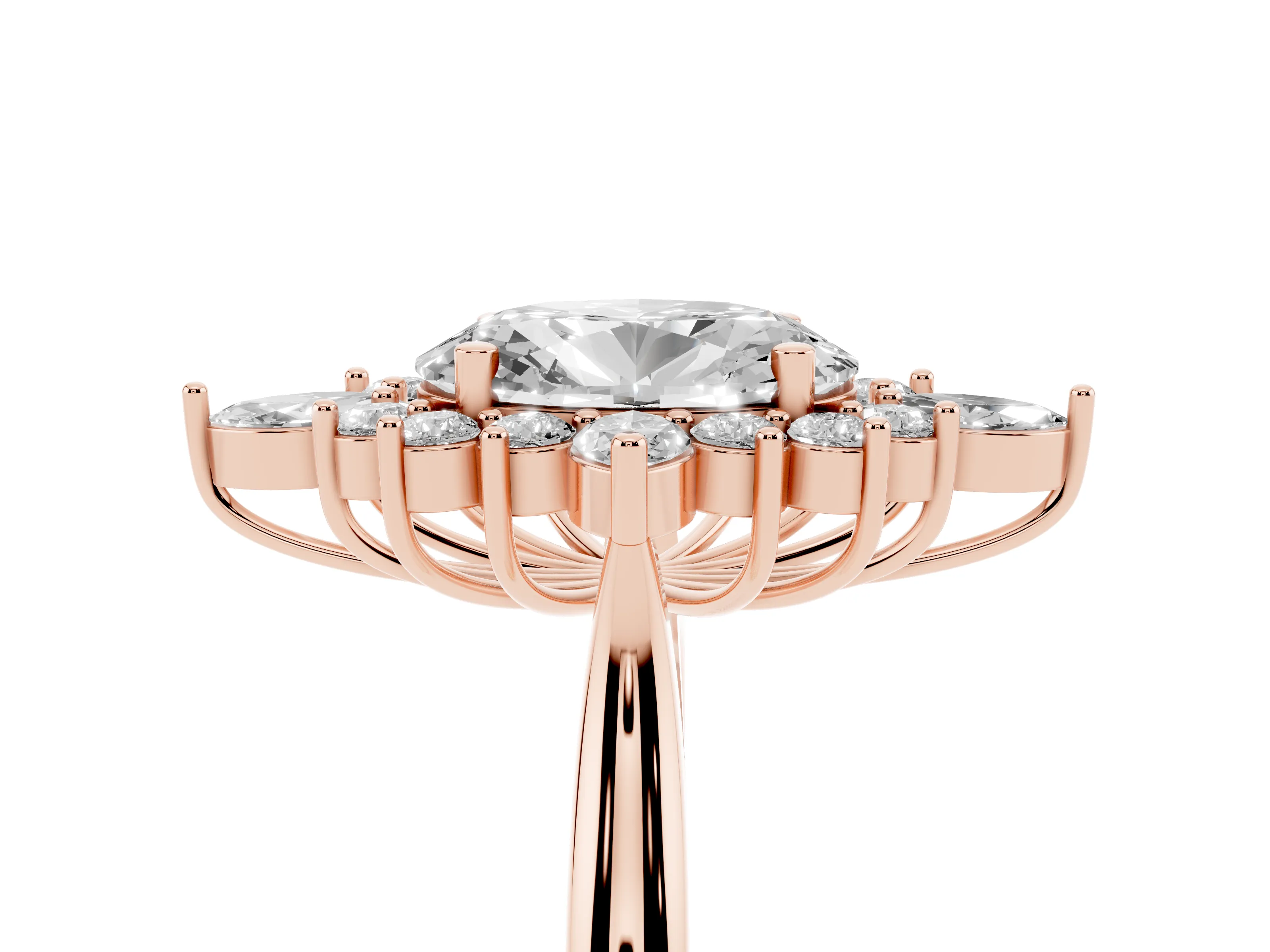 Oval Cut Diamond Cluster Halo Ring Set in Rose gold with Marquise and Round Accents