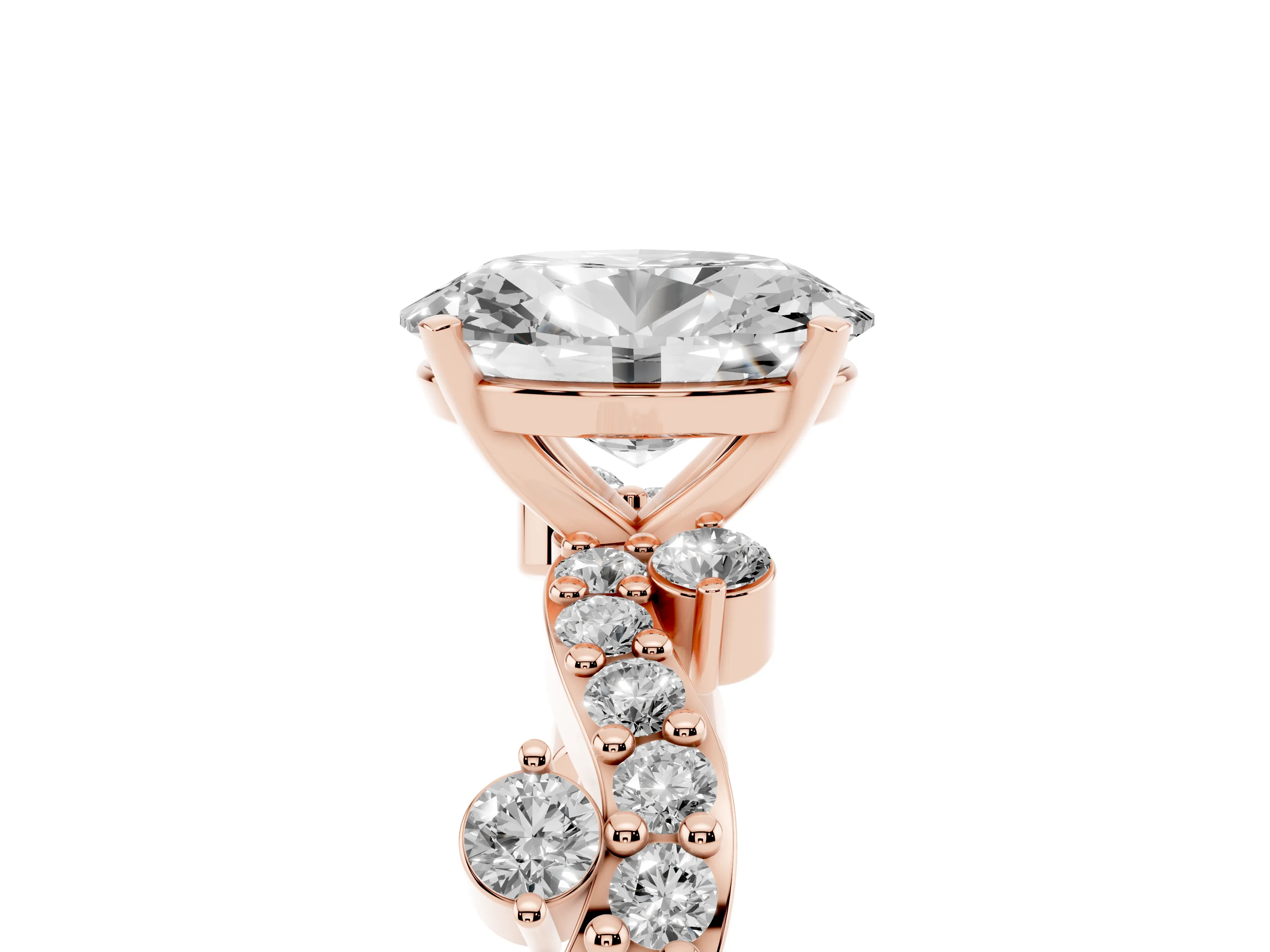 Oval Cut Diamond Solitaire Twisted Band Set in Rose gold with Pavé Setting