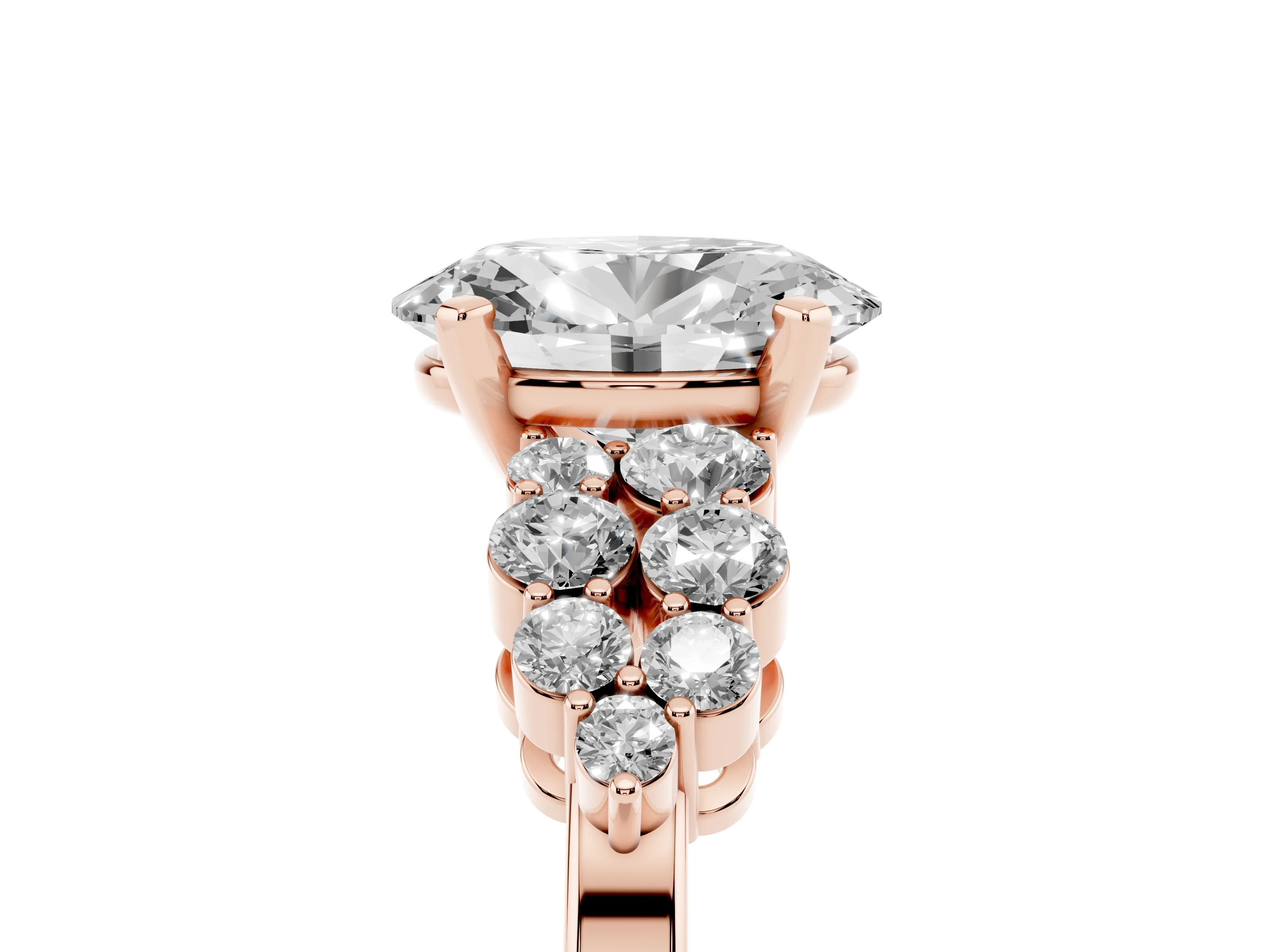 Oval Cut Diamond Cluster Engagement Ring Set in Rose gold with Pavé Band and Prong Setting