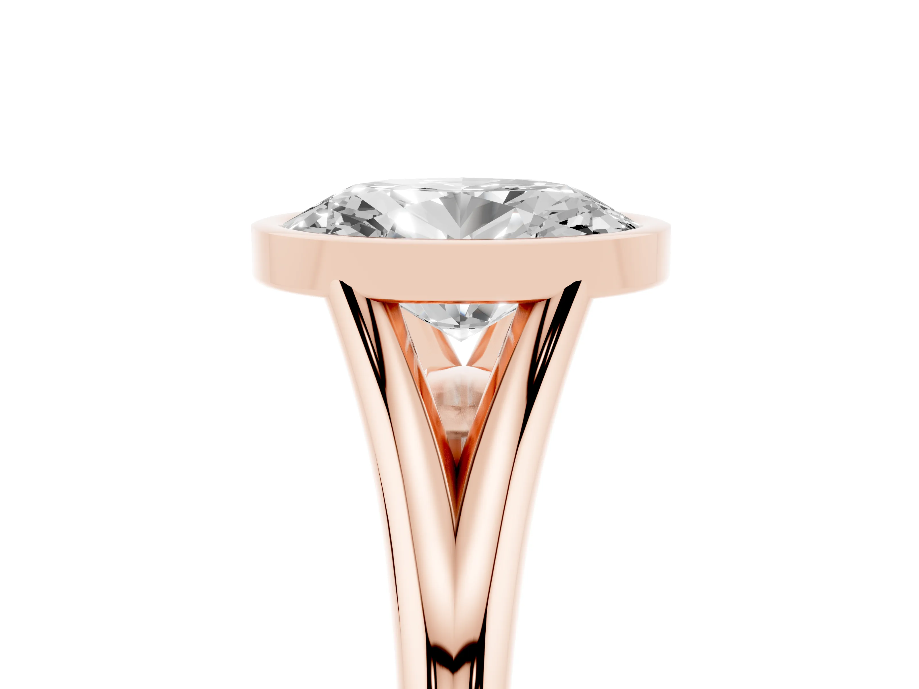 Bezel Set Oval Cut Diamond Solitaire Ring Set in Rose gold with Tapered Band