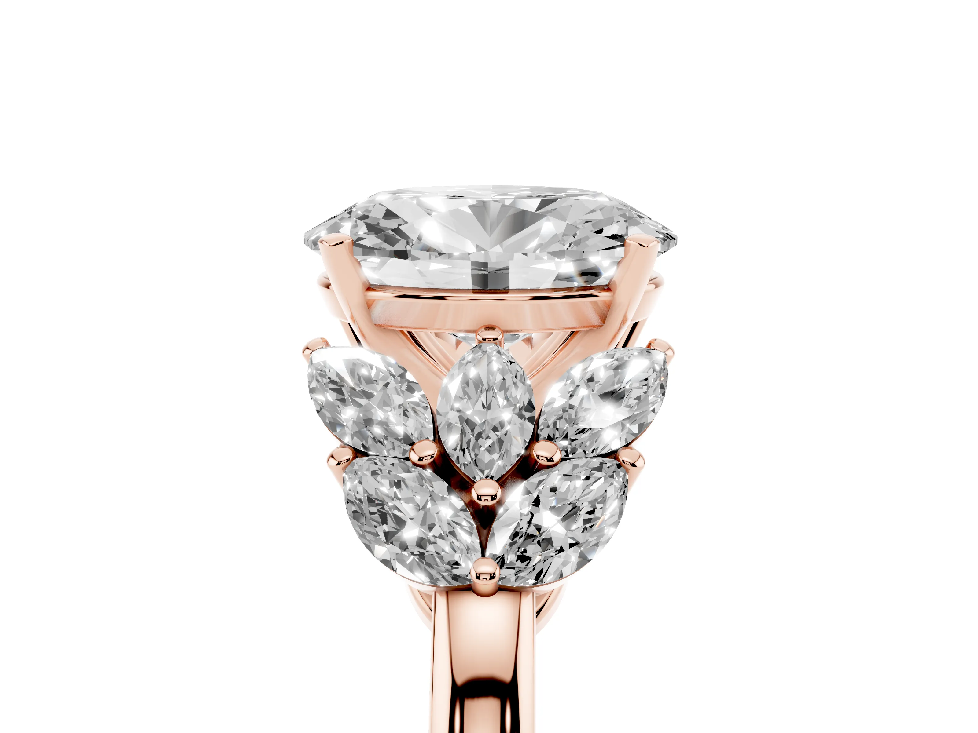 Oval Cut Diamond Cluster Leaf Design Ring Set in Rose gold with Prong Setting
