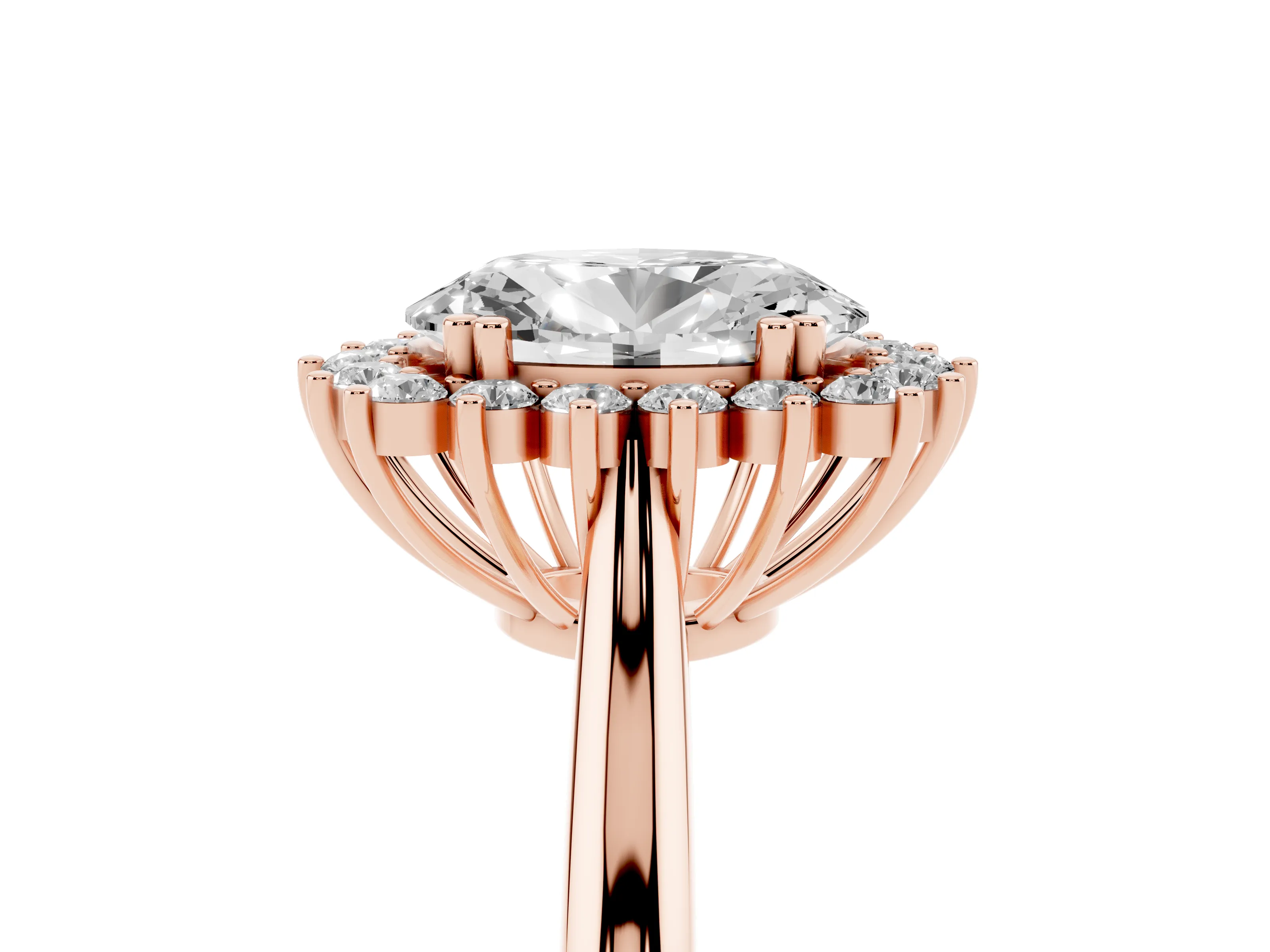 Oval Cut Diamond Halo Ring Set in Rose gold with Plain Solitaire Band and Prong Setting
