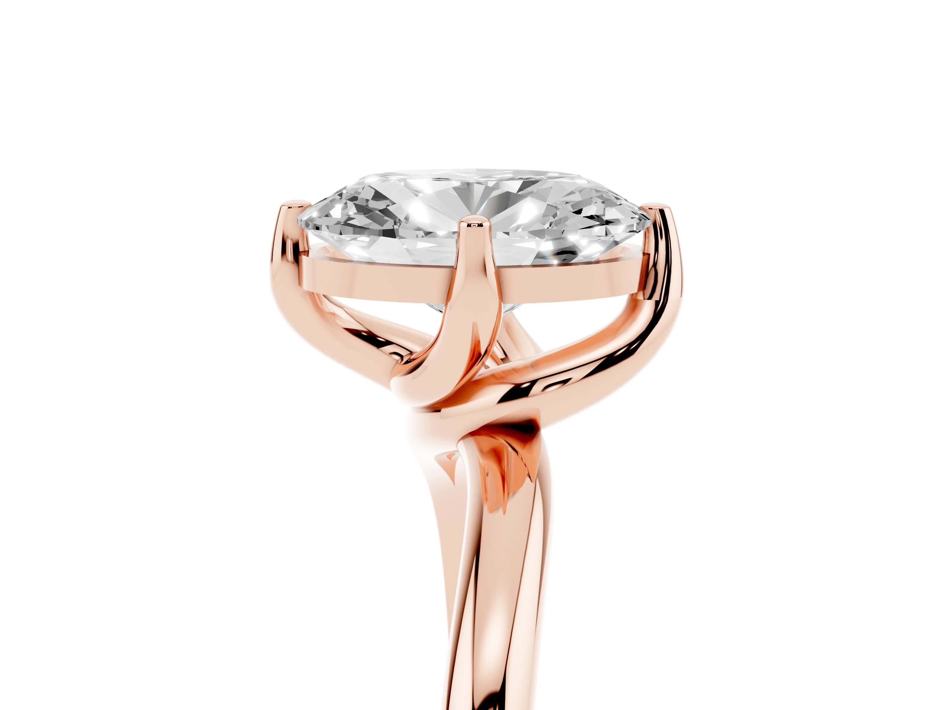 Oval Cut Diamond Solitaire Engagement Ring Set in Rose gold with Classic Plain Band