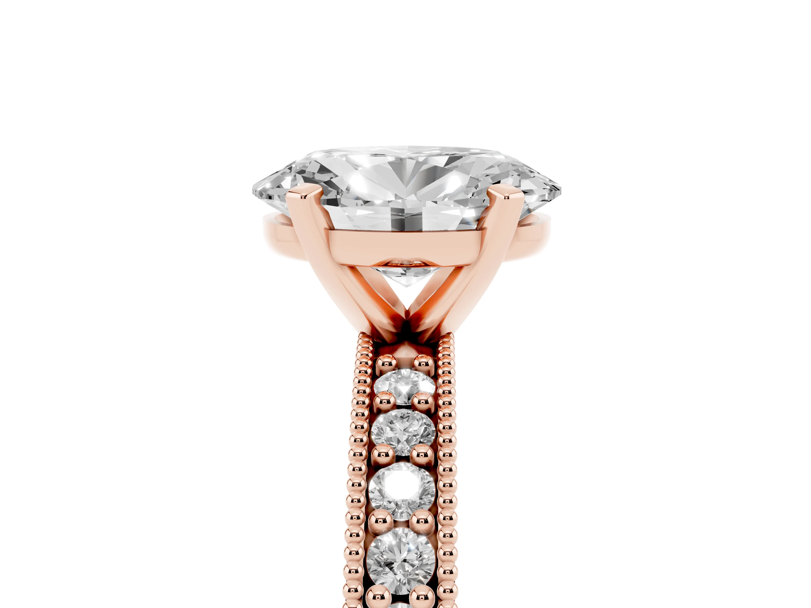 Oval Cut Diamond Milgrain Pavé Engagement Ring Set in Rose gold with Prong Setting