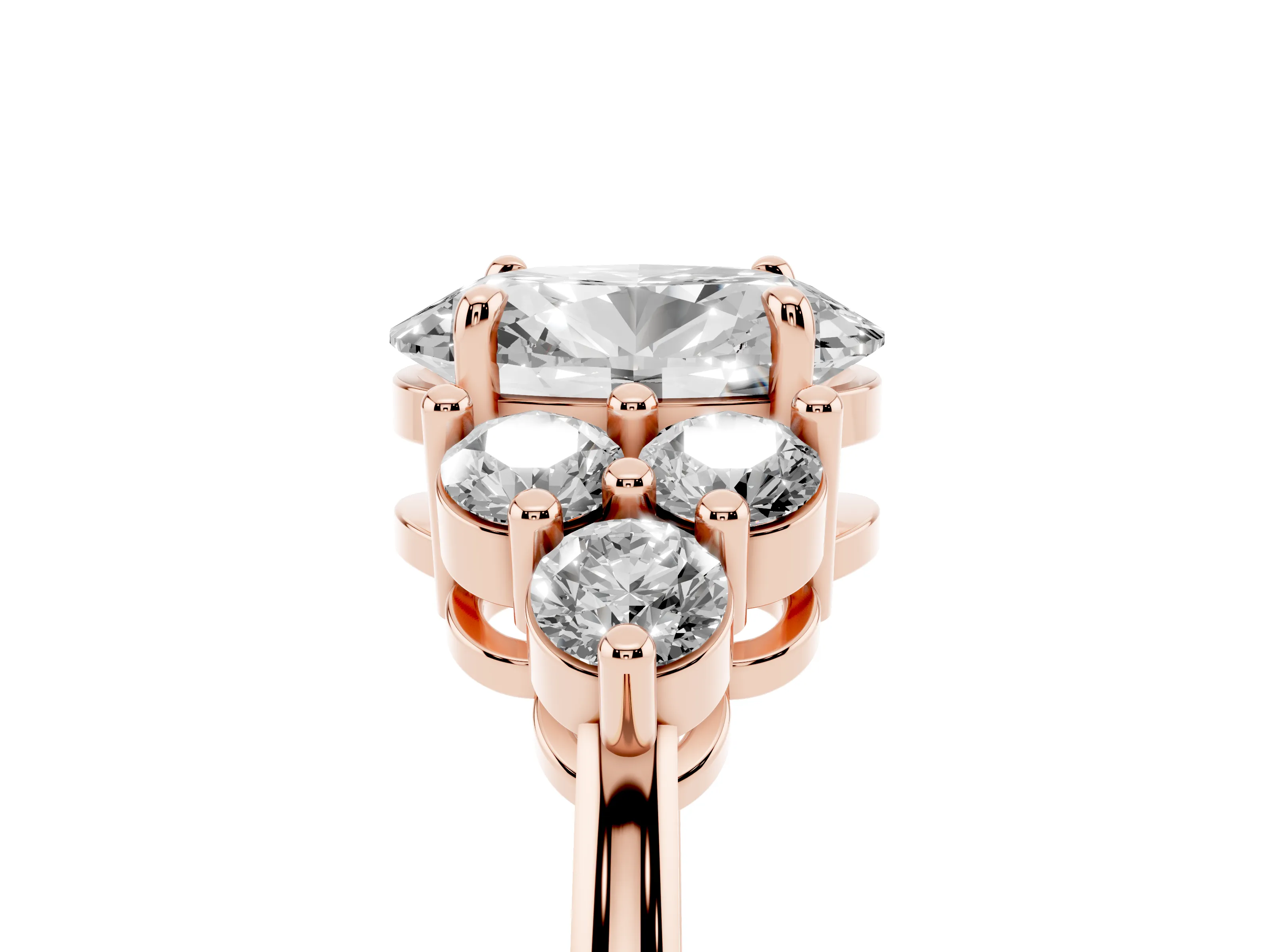 Oval Cut Diamond Solitaire Ring Set in Rose gold with Cluster Accents on Each Side