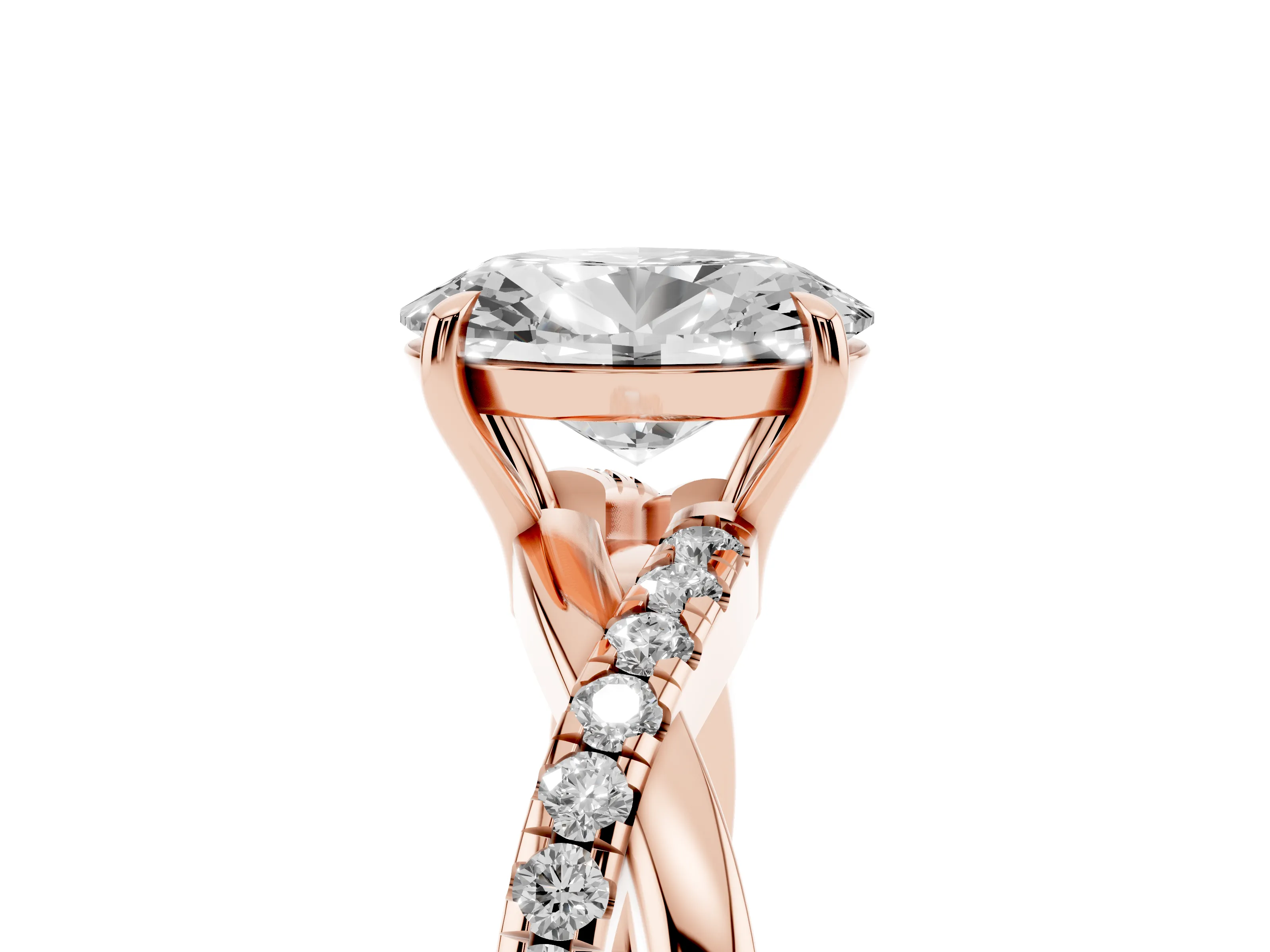 Oval Cut Diamond Twisted Pavé Band Ring Set in Rose gold with Prong Setting