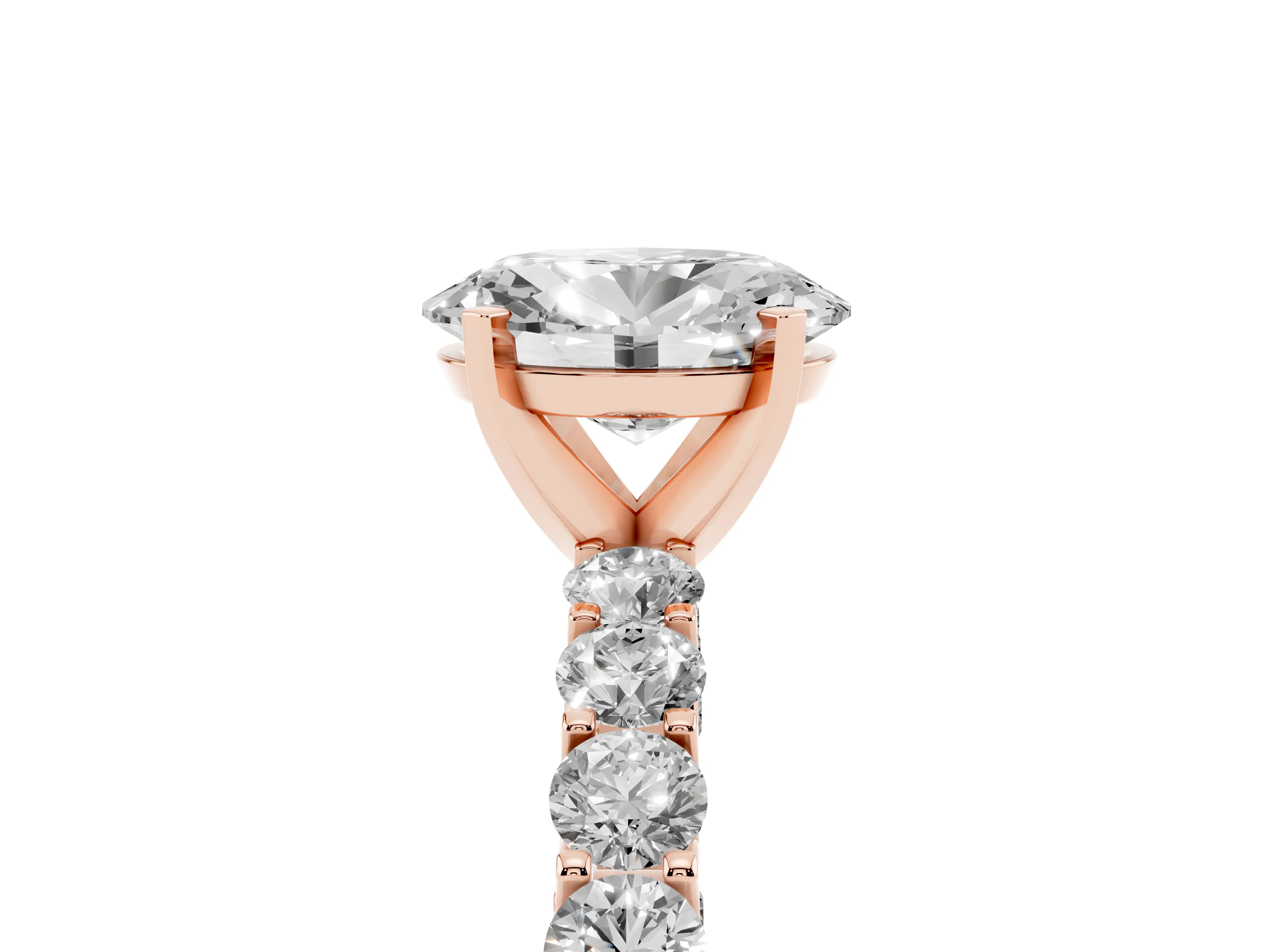 Oval Cut Diamond Solitaire Ring Set in Rose gold with Shared Prong Pavé Band