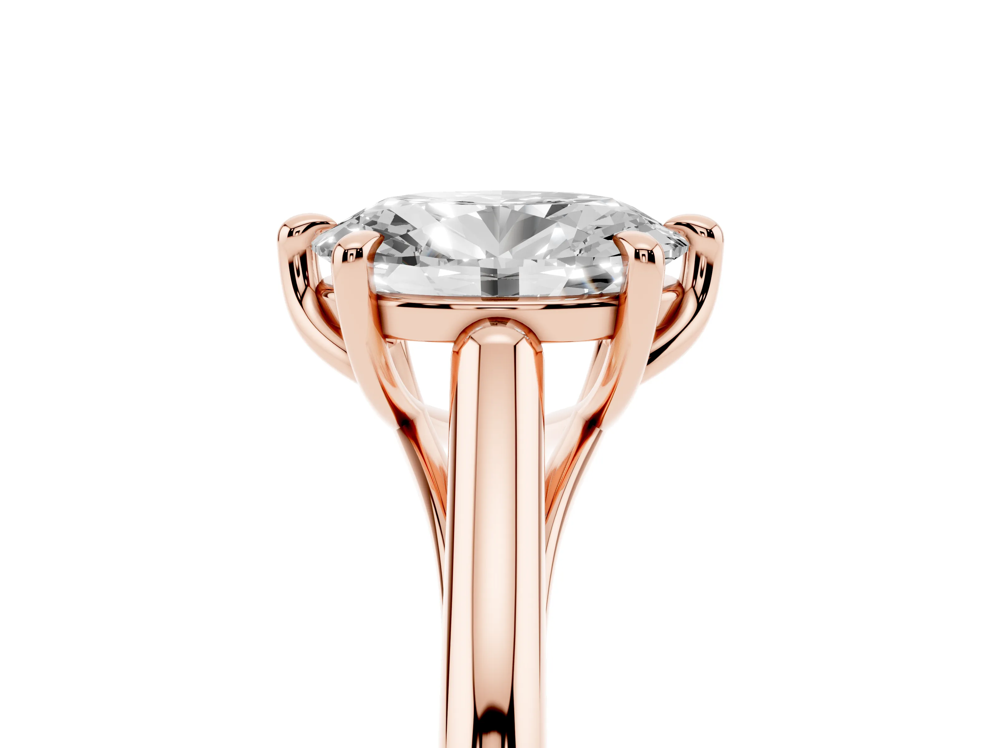 Oval Cut Diamond Solitaire Engagement Ring Set in Rose gold with Prong Setting and Plain Classic Band