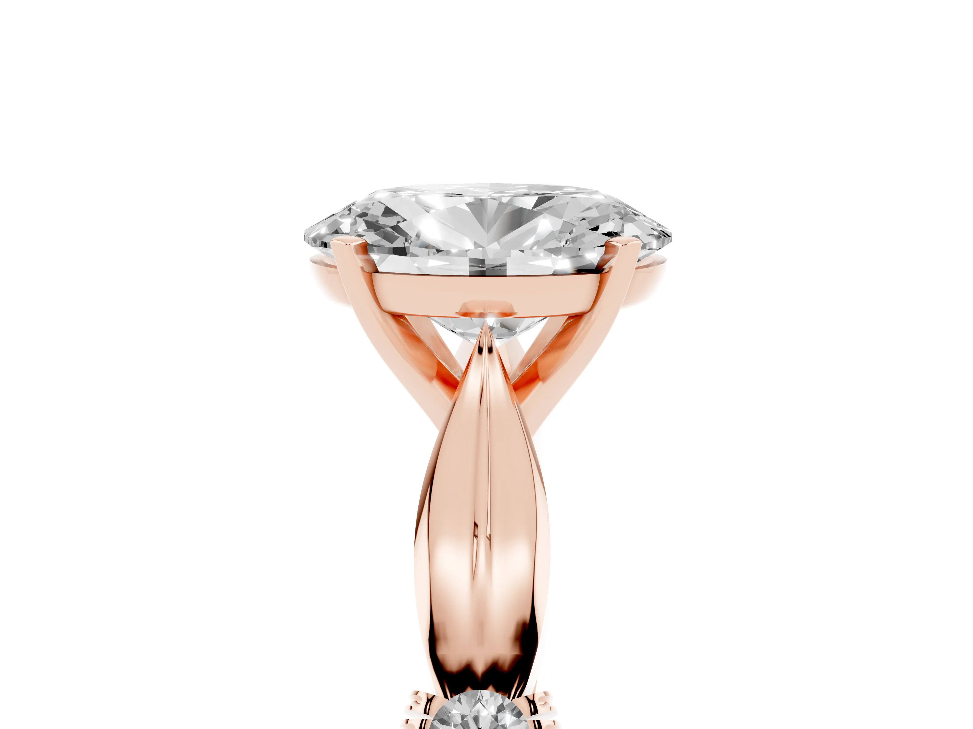 Oval Cut Diamond Solitaire Twisted Band Ring Set in Rose gold with Accent Stones and Prong Setting