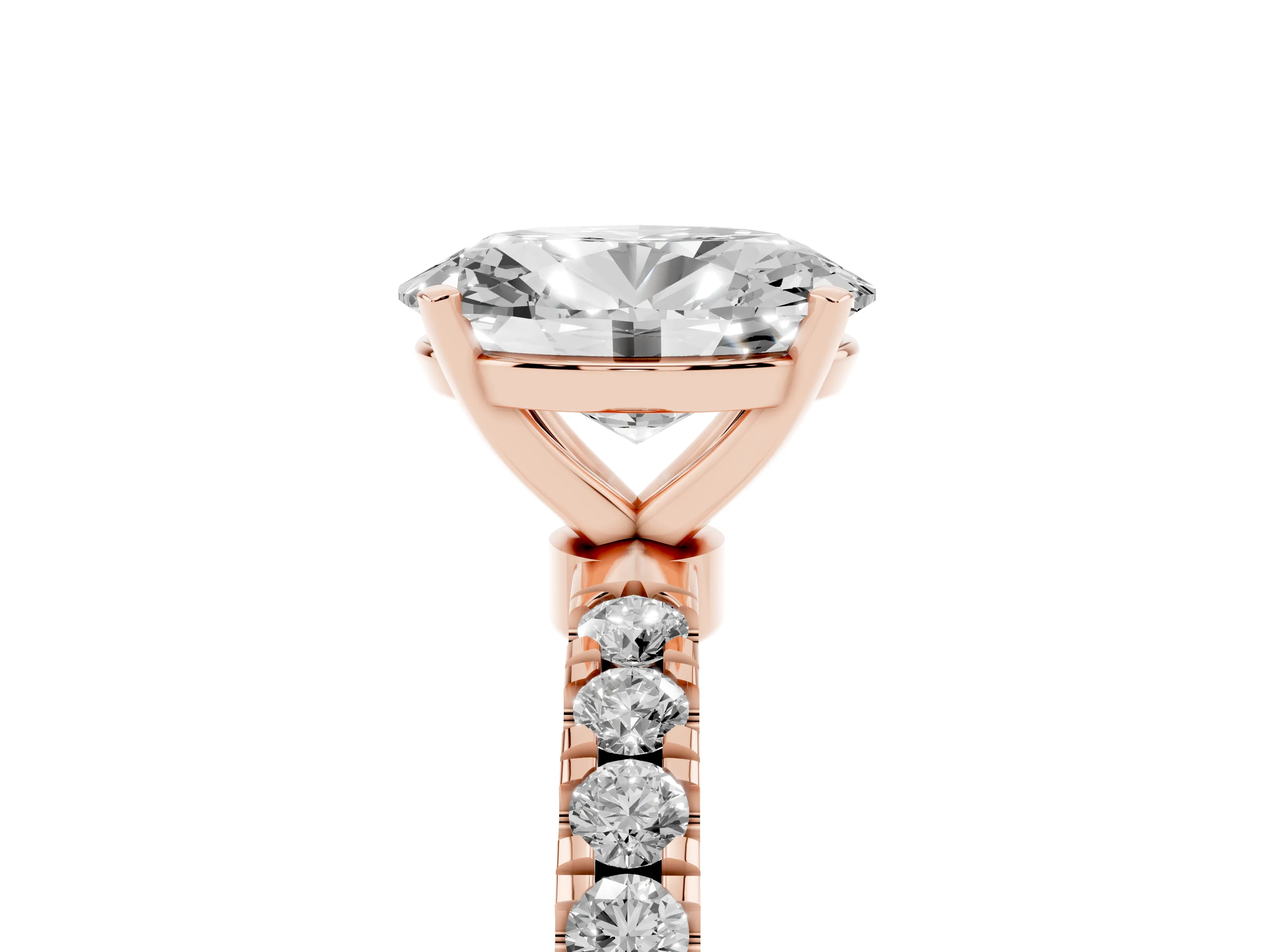 Oval Cut Diamond Solitaire Ring Set in Rose gold with Pavé Accents and Prong Setting