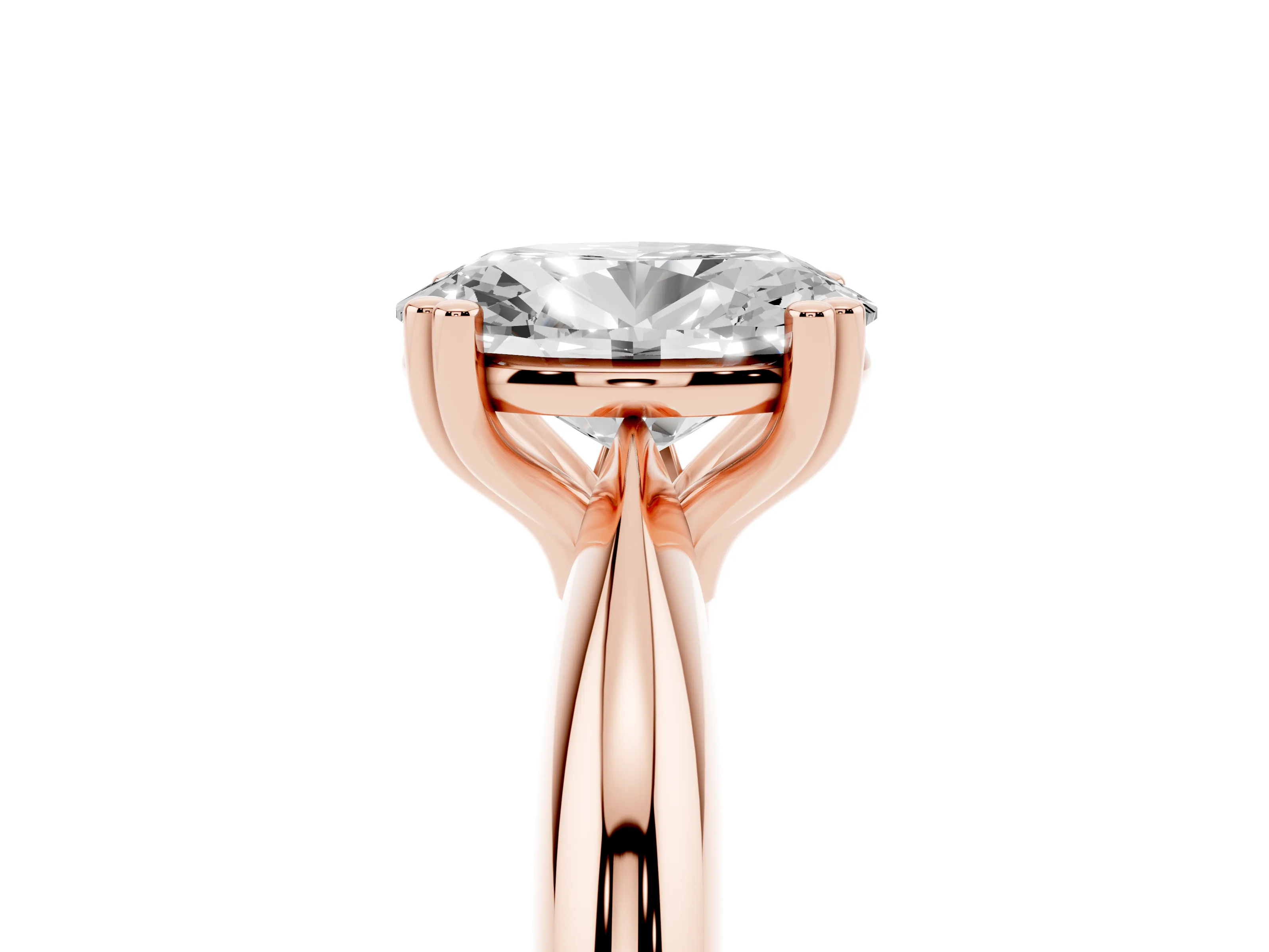 Oval Cut Diamond Solitaire Engagement Ring Set in Rose gold with Tapered Band and Prong Setting