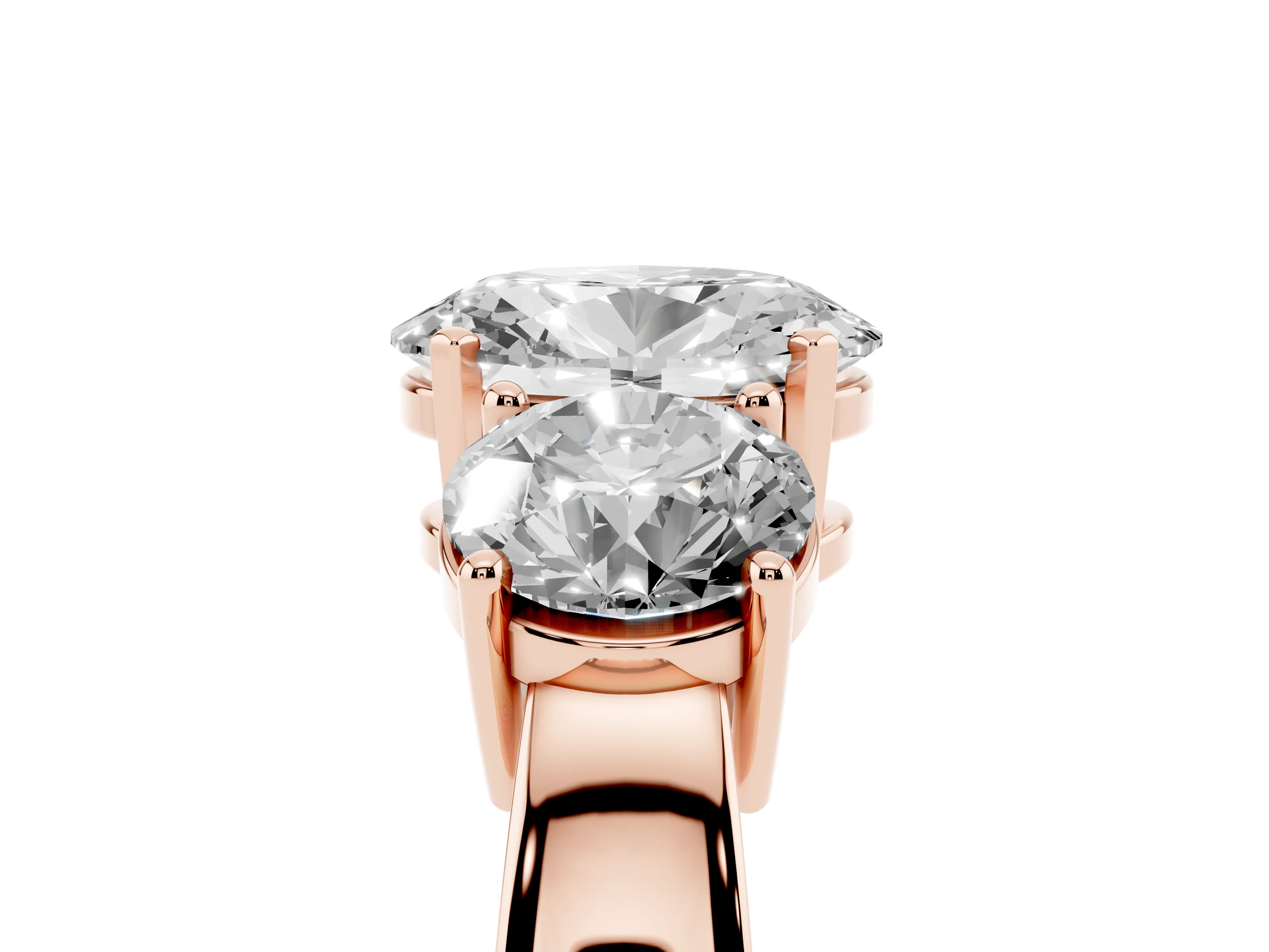 Oval Cut Diamond Three-Stone Ring Set in Rose gold with Round Side Stones and Classic Band