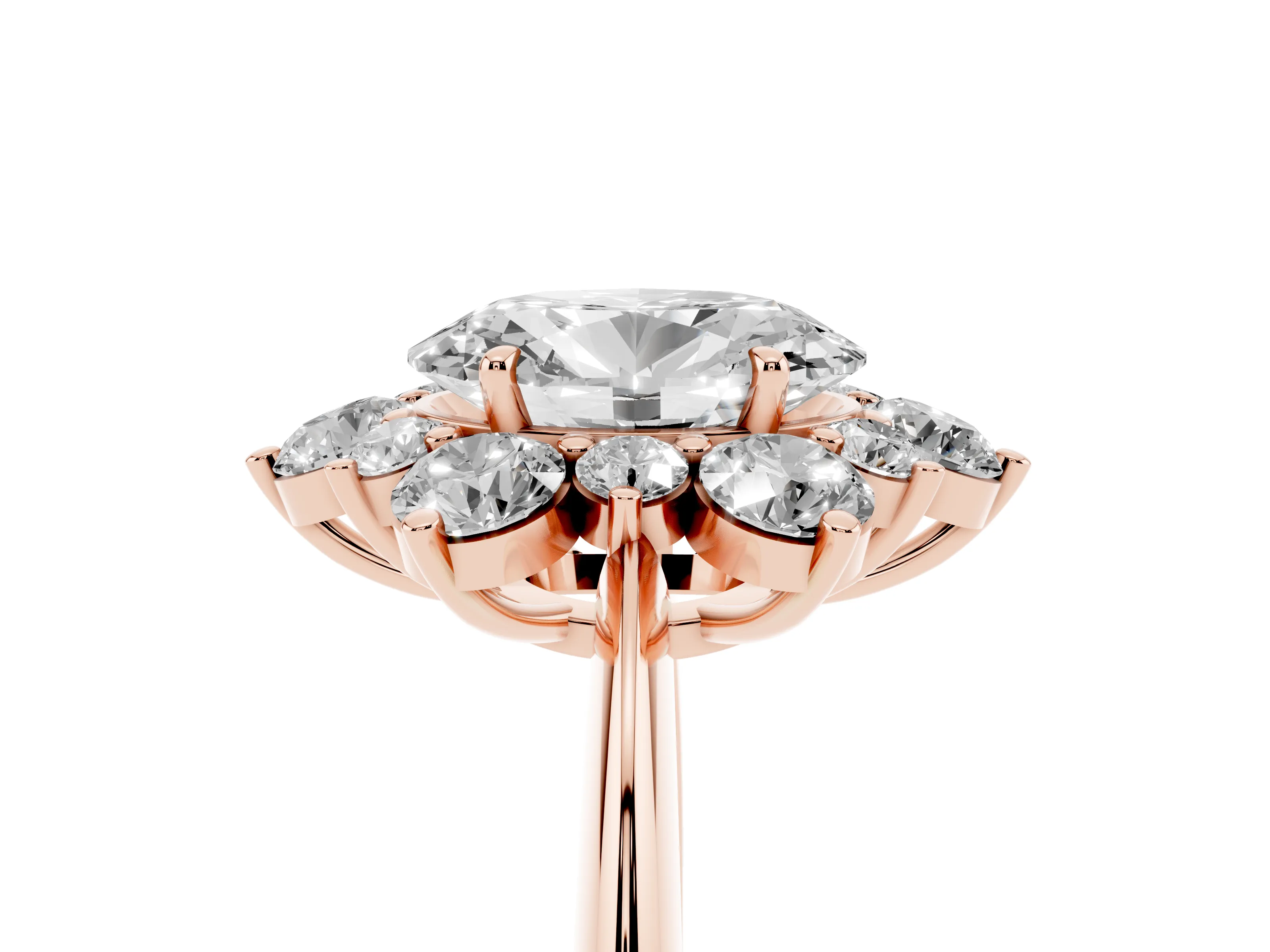 Oval Cut Diamond Cluster Halo Ring Set in Rose gold with Solitaire Band and Prong Setting