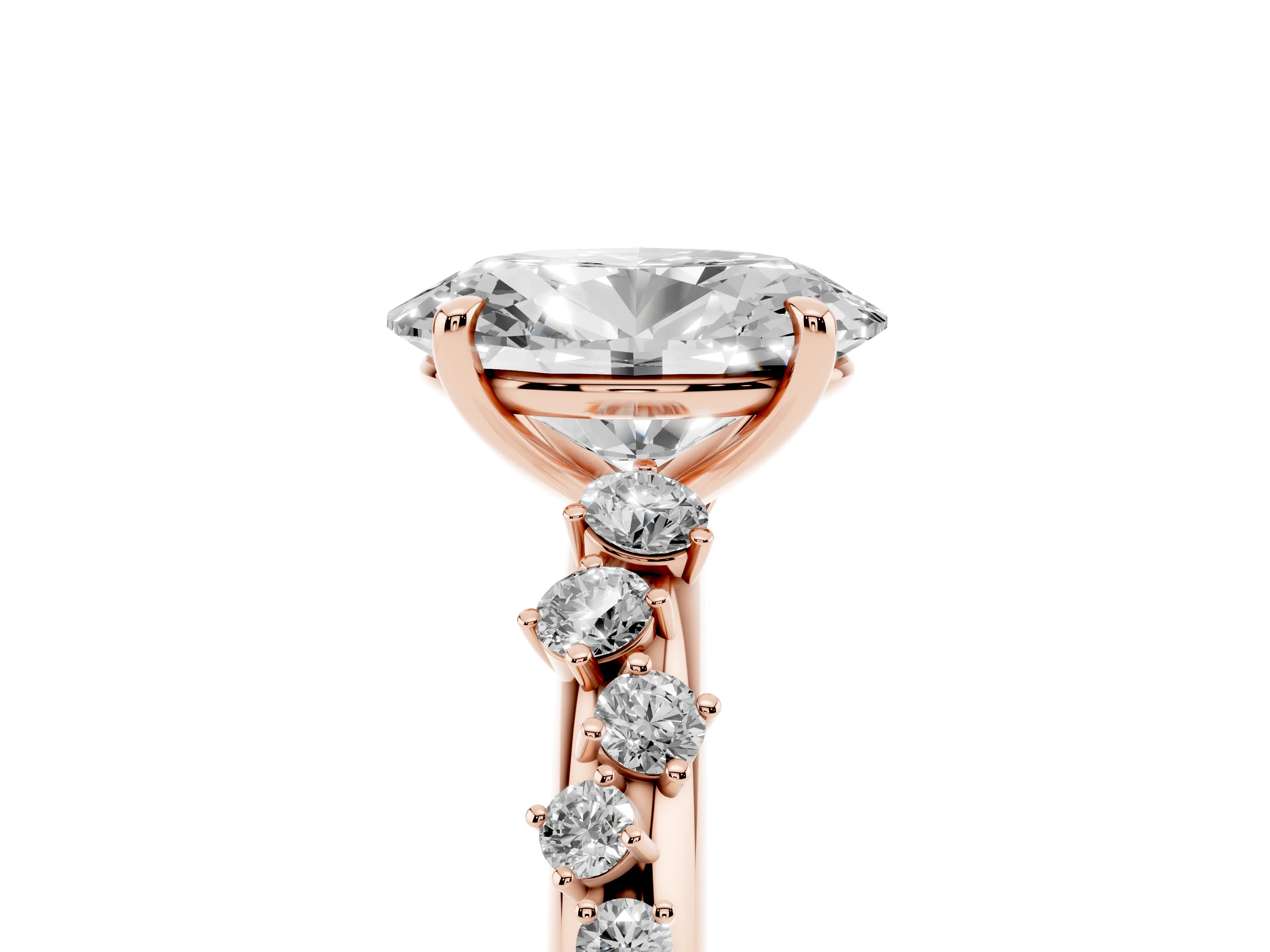 Oval Cut Diamond Cluster Solitaire Ring Set in Rose gold with Prong Setting