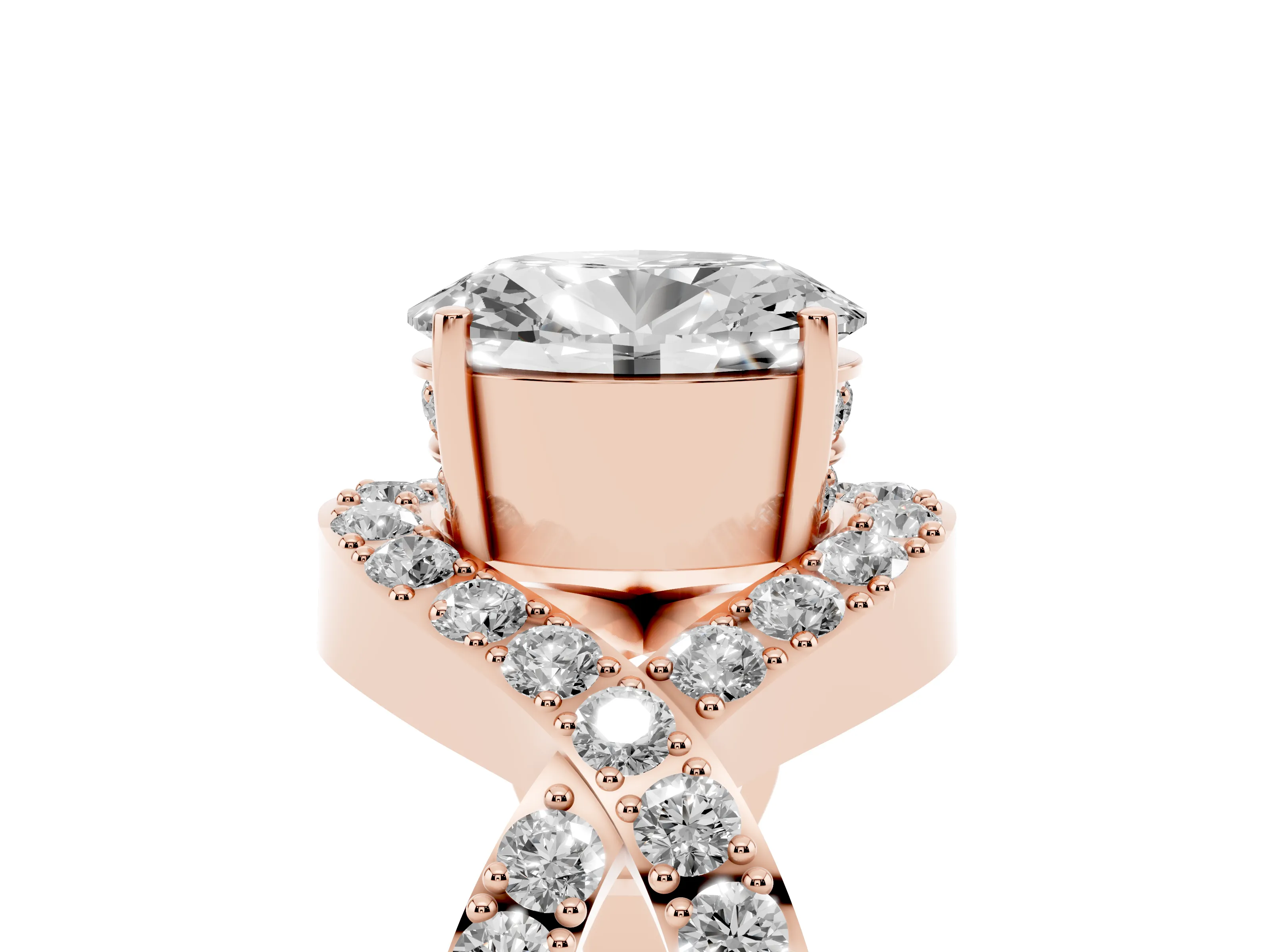 Oval Cut Diamond Solitaire Twist Band Pavé Engagement Ring Set in Rose gold
