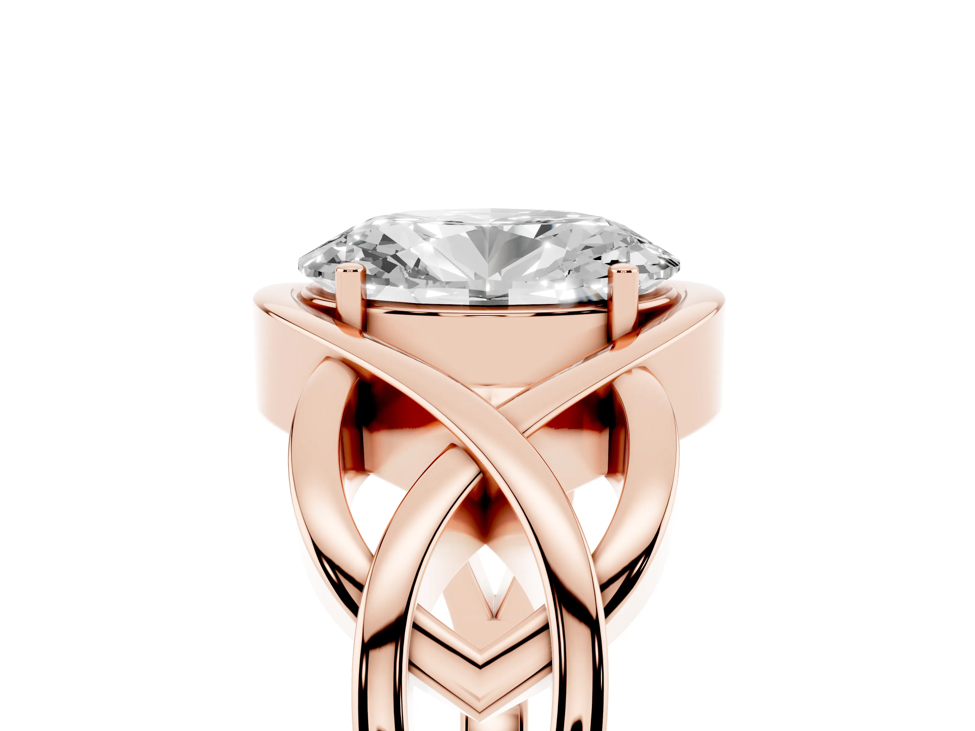 Oval Cut Diamond Solitaire Ring Set in Rose gold with Intertwined Band