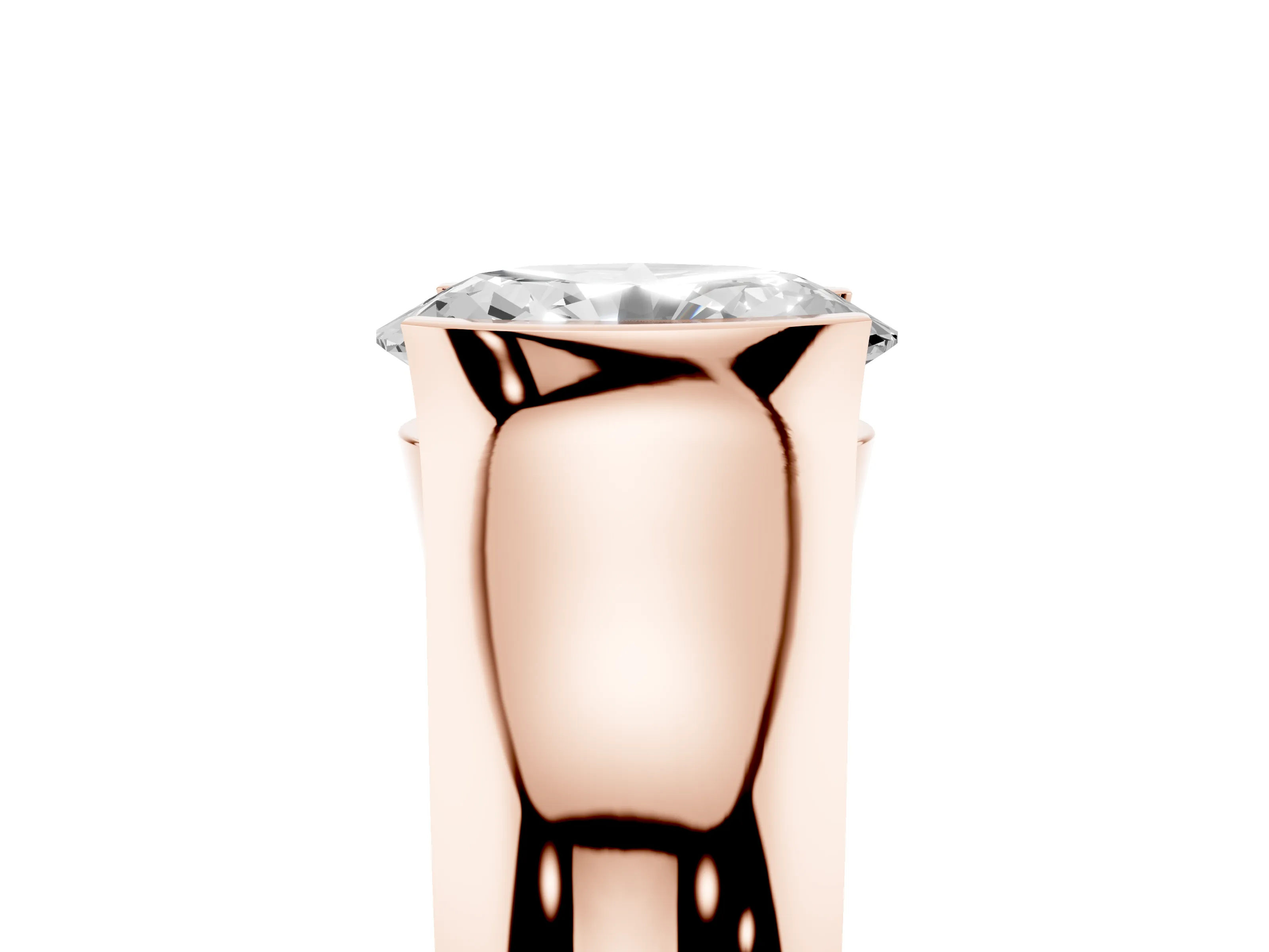 Oval Cut Diamond Bezel Solitaire Ring Set in Rose gold with Wide Band