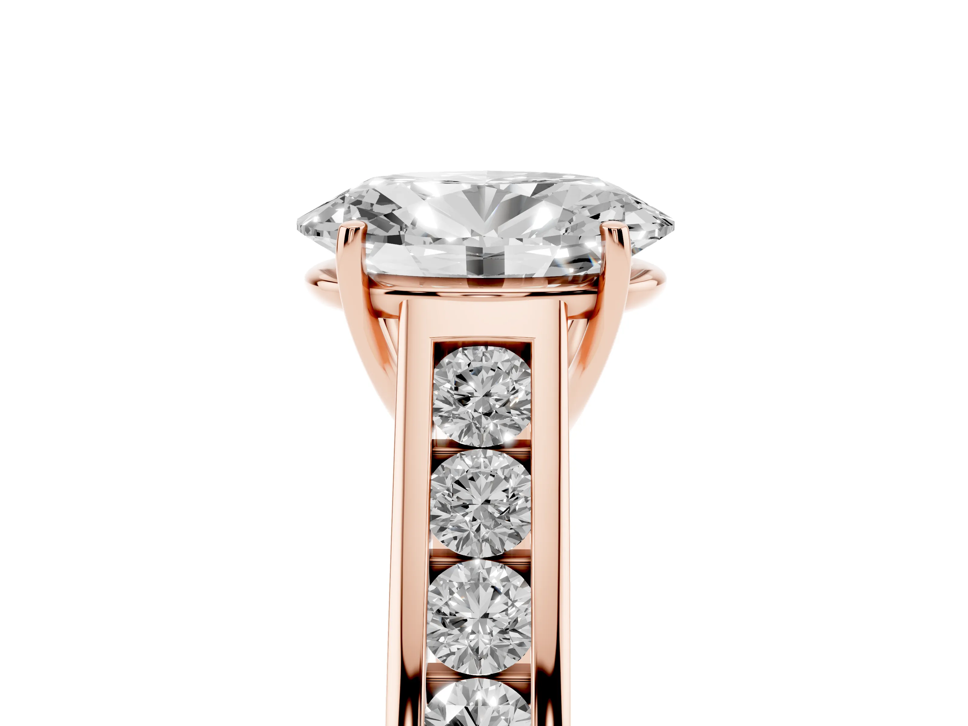 Oval Cut Diamond Solitaire Channel-Set Engagement Ring Set in Rose gold with Prong Setting