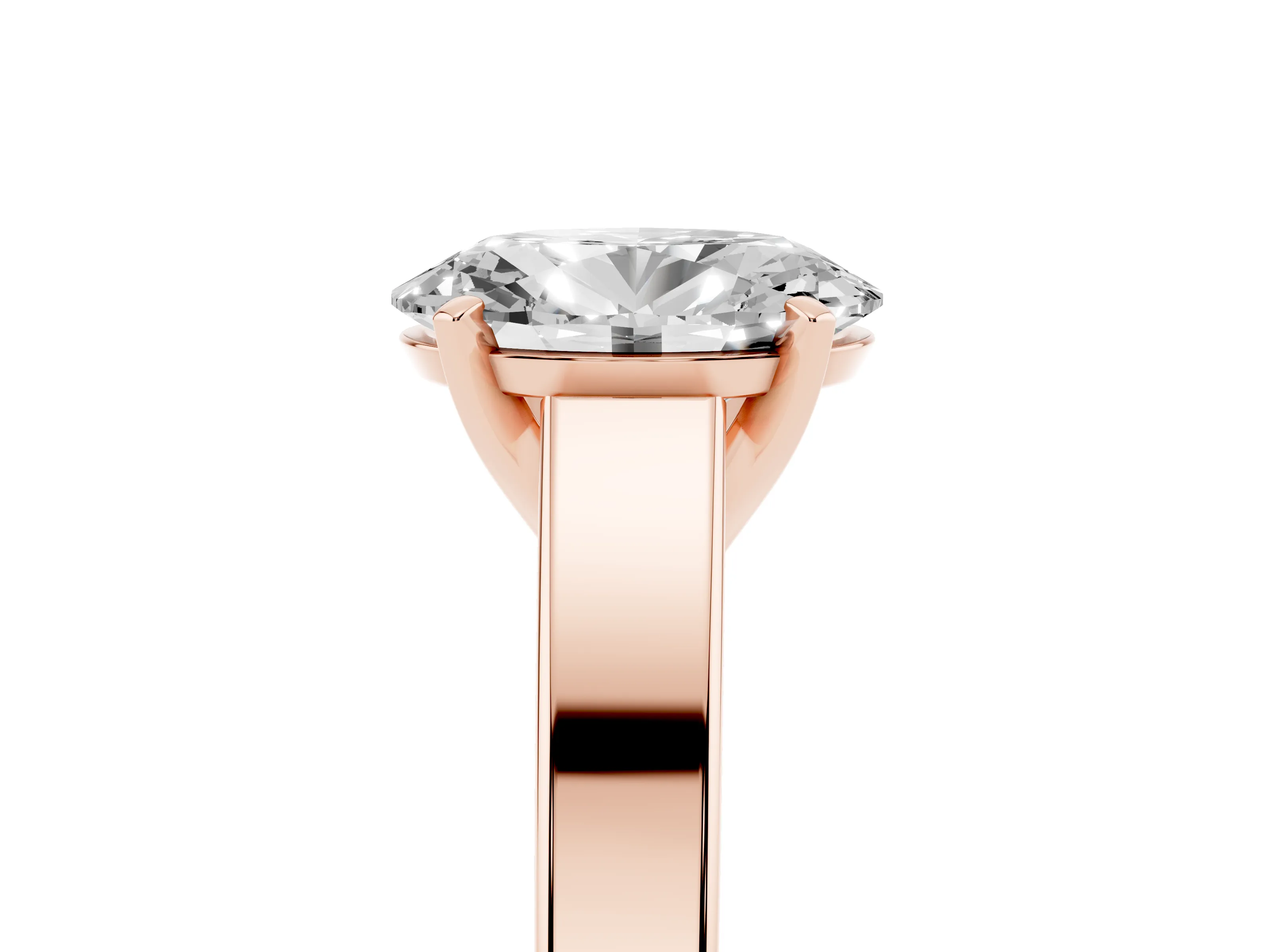 Oval Cut Diamond Solitaire Engagement Ring Set in Rose gold with Prong Setting and Tapered Band