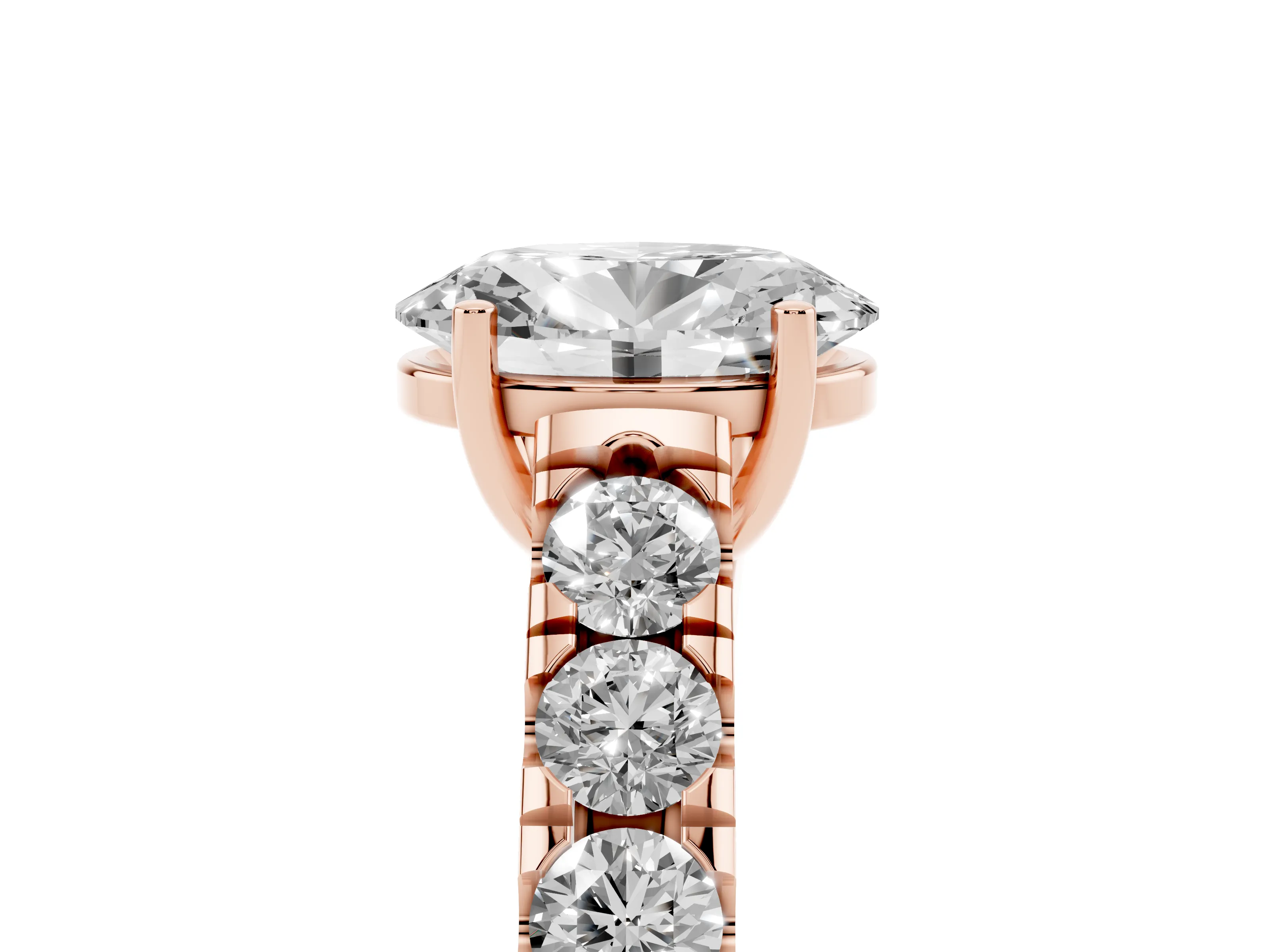 Oval Cut Diamond Solitaire Ring Set in Rose gold with Cut-Down Micro Pavé Band and Prong Setting