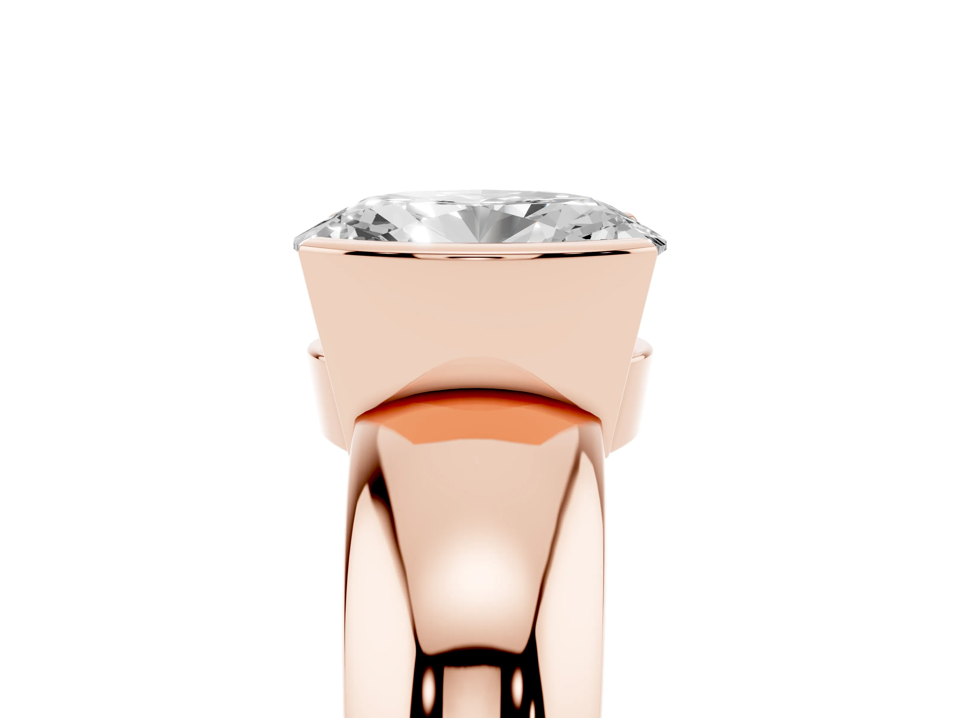 Oval Cut Diamond Solitaire Tension Set Ring Set in Rose gold with Wide Band