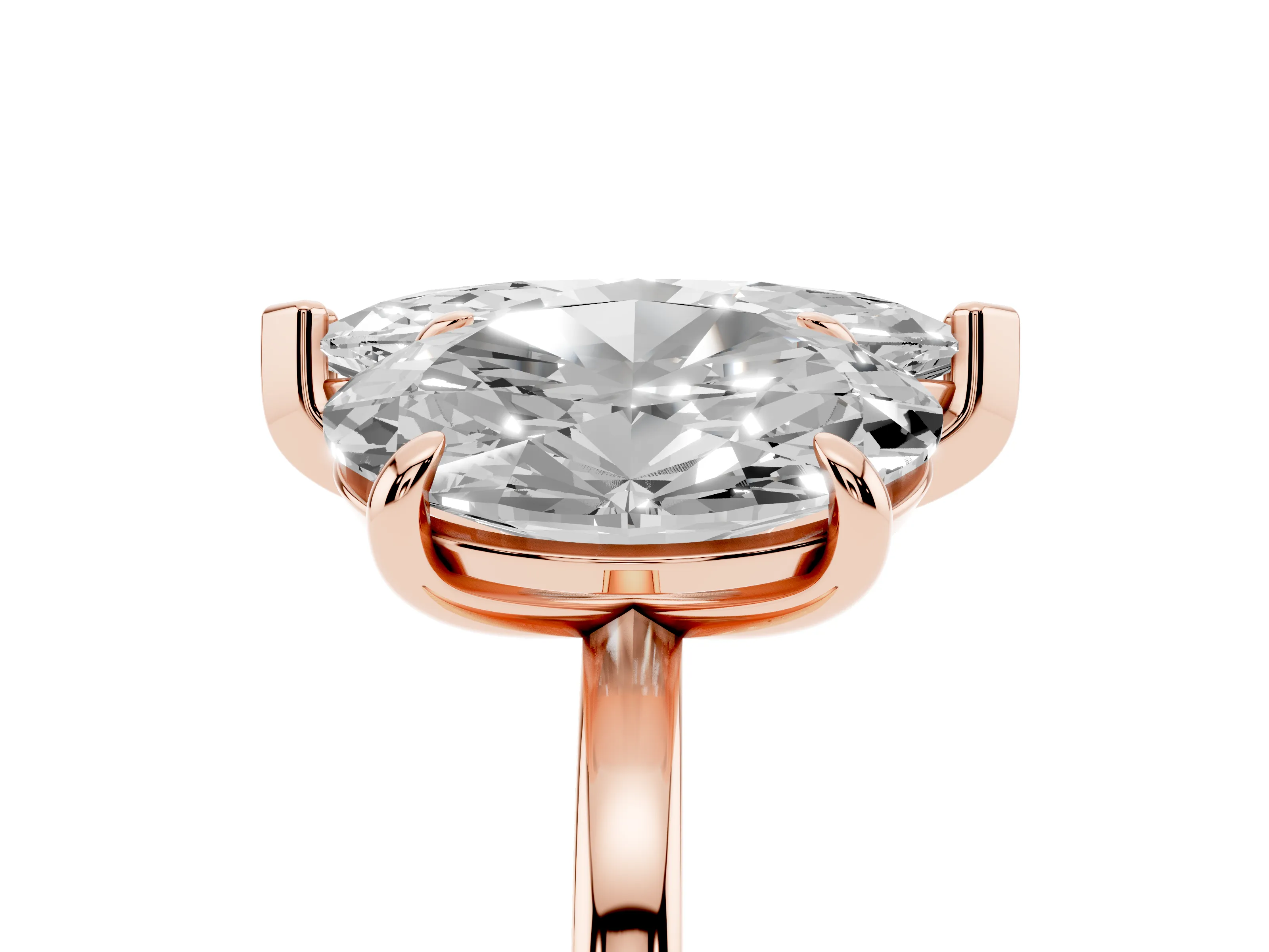 Oval and Marquise Toi Moi Ring Set in Rose gold with Prong Setting and Plain Band
