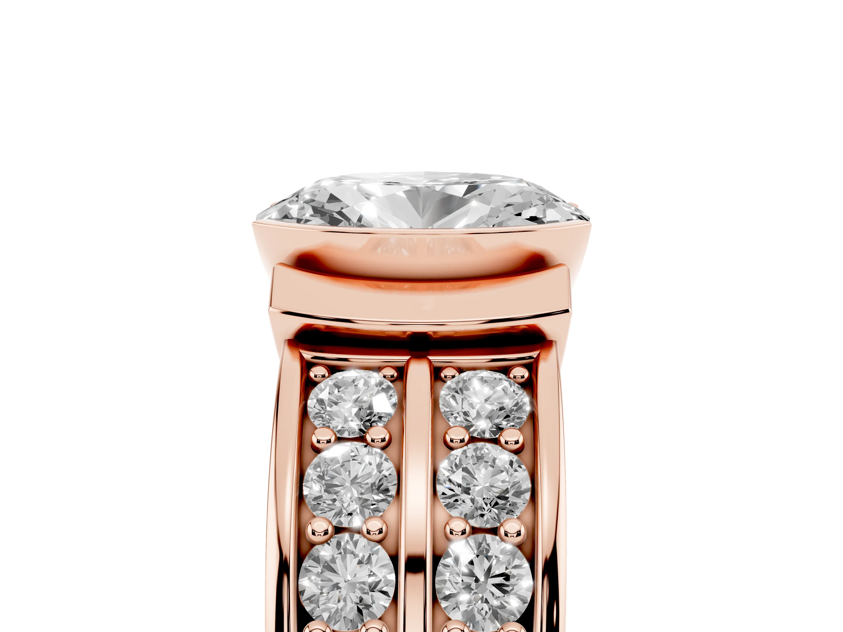 Oval Cut Diamond Wide Channel Set Band Ring Set in Rose gold with Bezel Setting