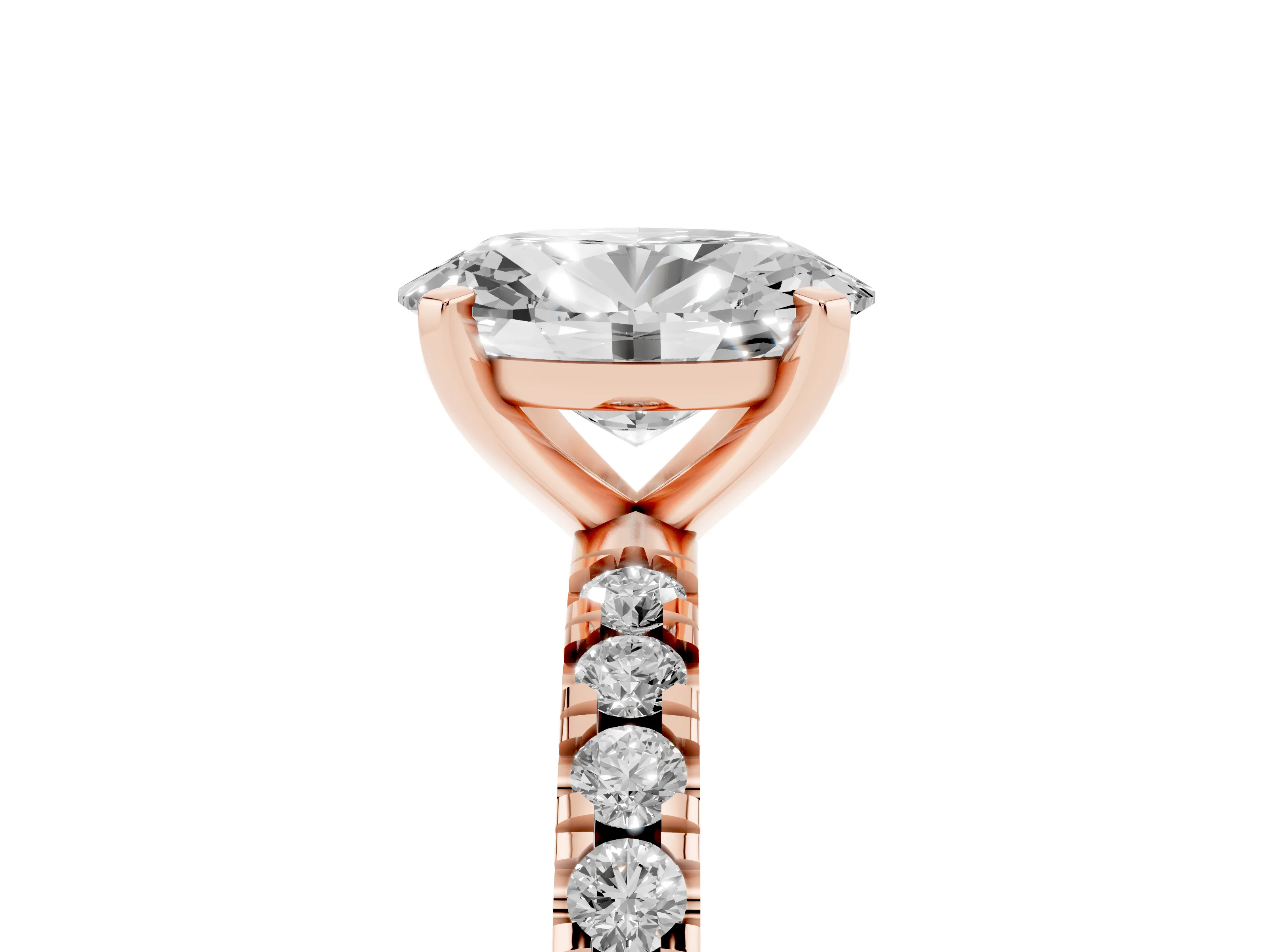 Oval Cut Diamond Pavé Band Solitaire Set in Rose gold with Prong Setting