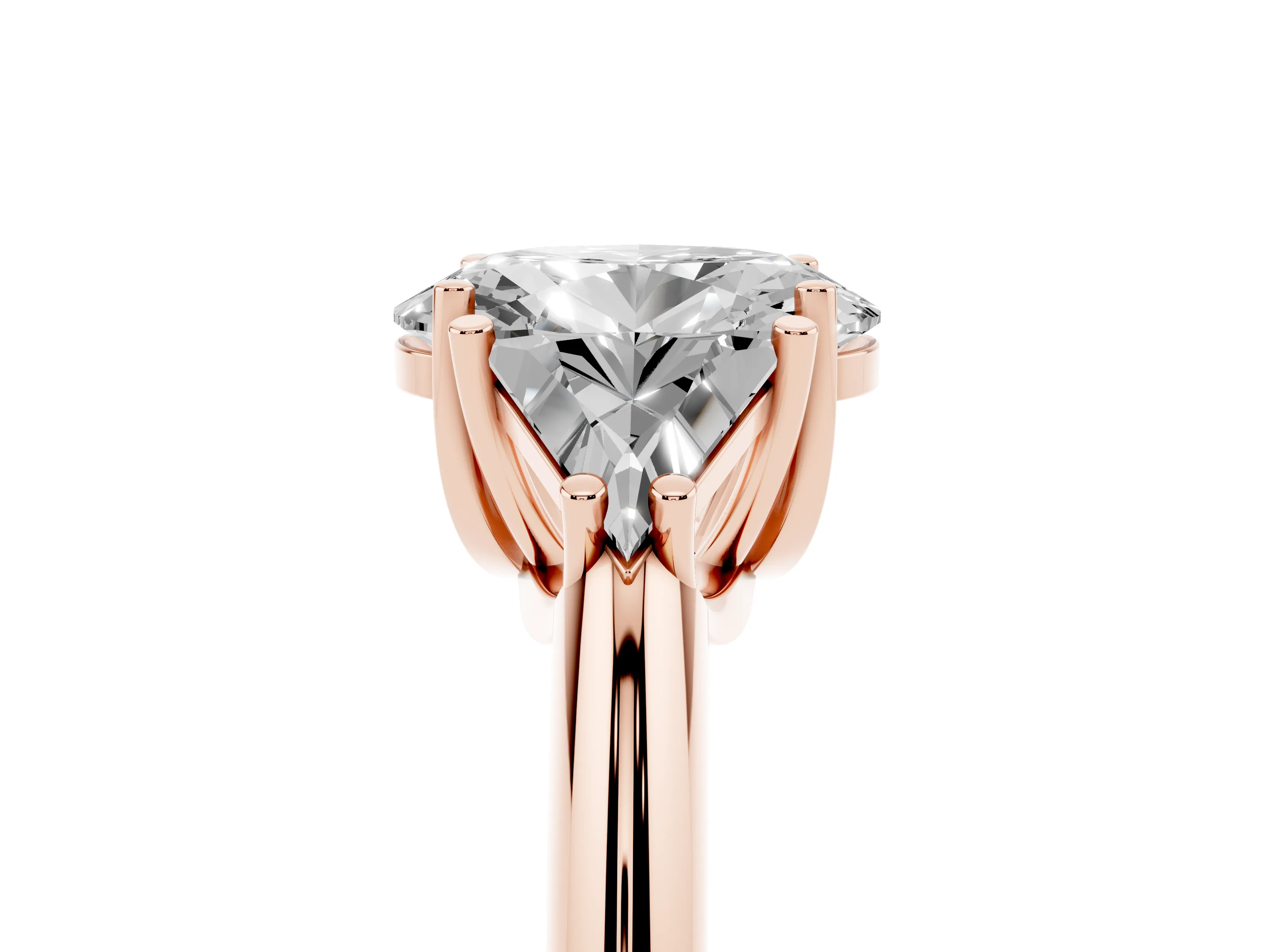 Oval Cut Diamond Three-Stone Engagement Ring Set in Rose gold with Trillion Side Stones