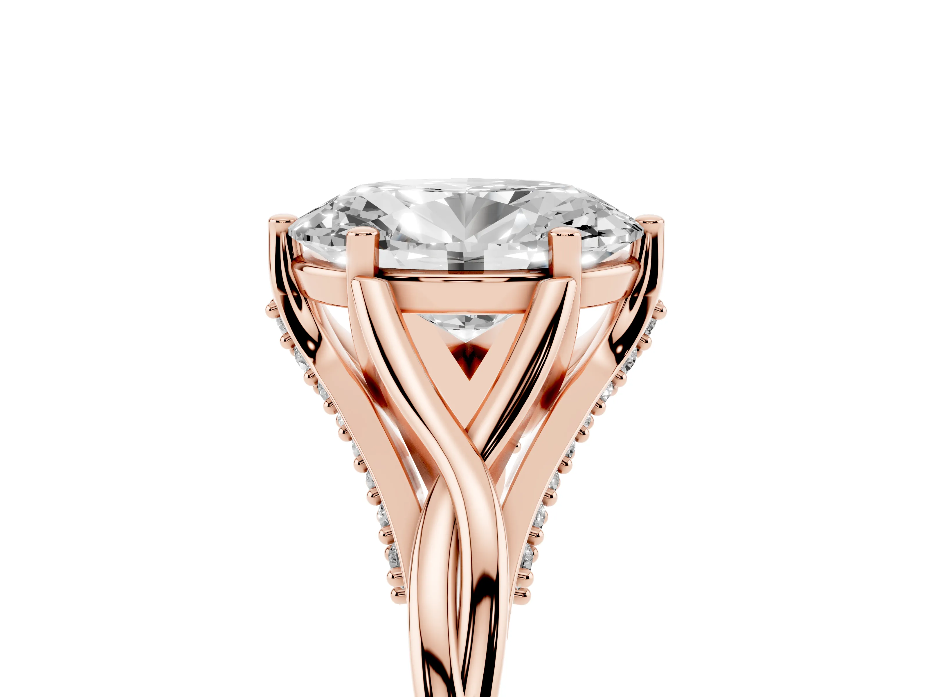 Oval Cut Diamond Intertwined Twist Band Solitaire Ring Set in Rose gold with Prong Setting