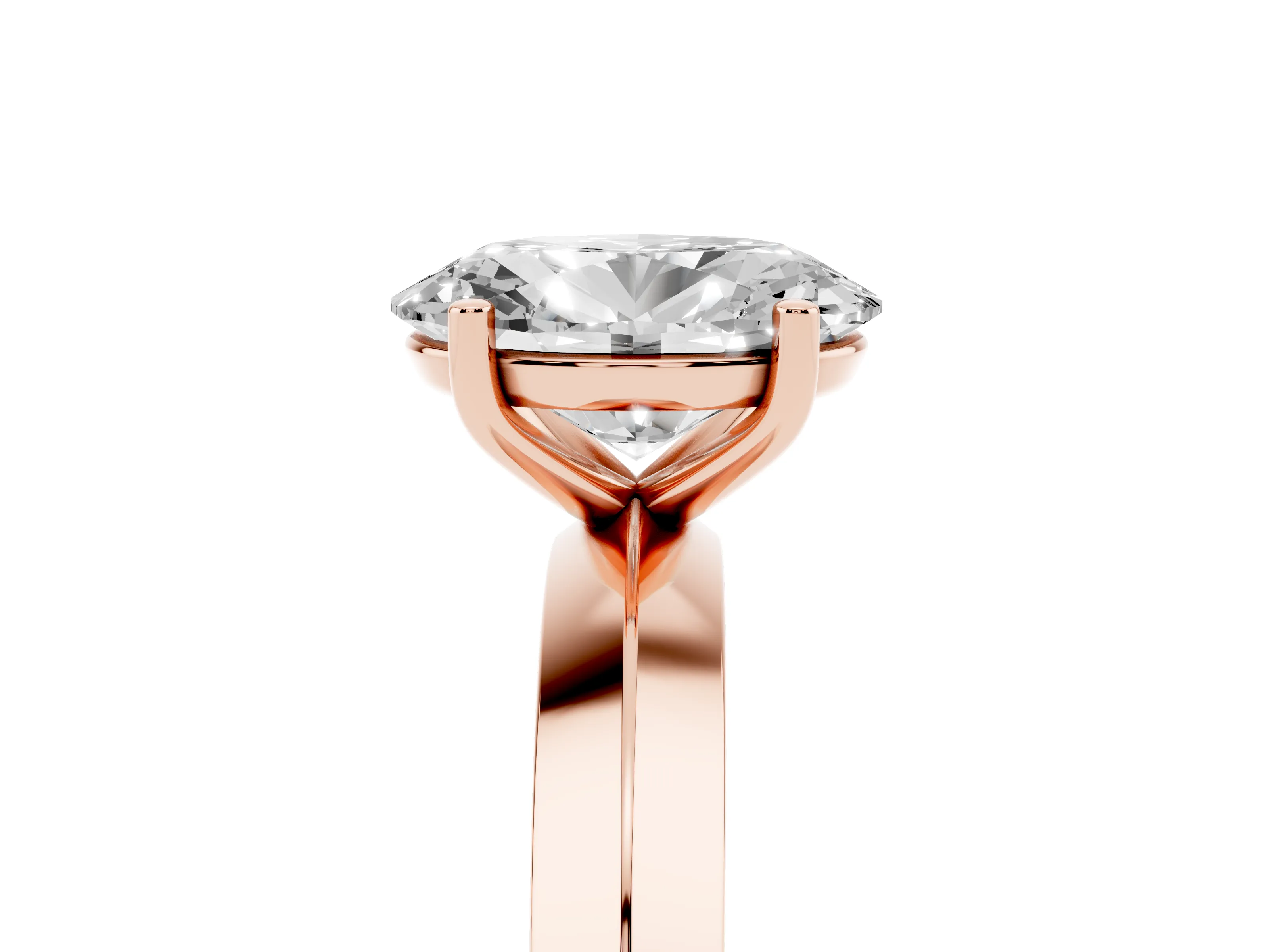 Oval Cut Diamond Solitaire Engagement Ring Set in Rose gold with Flat Band and Prong Setting