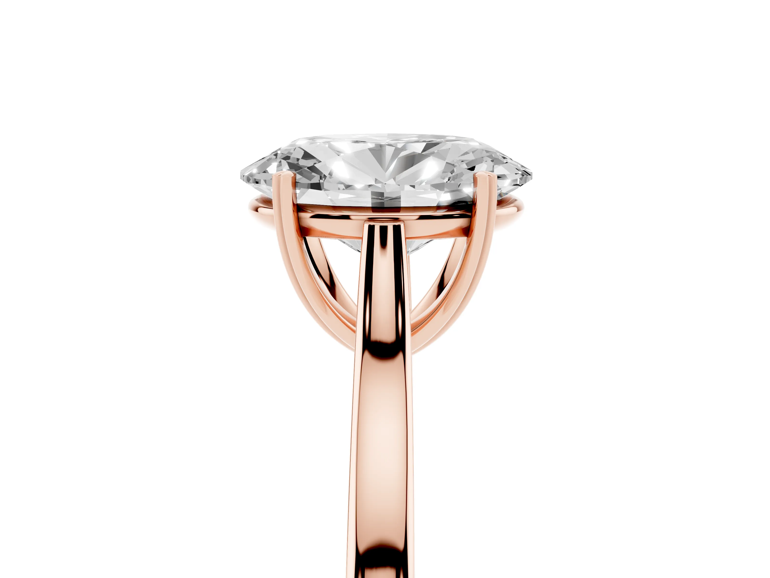 Oval Cut Diamond Solitaire Heart Prong Engagement Ring Set in Rose gold with Tapered Band