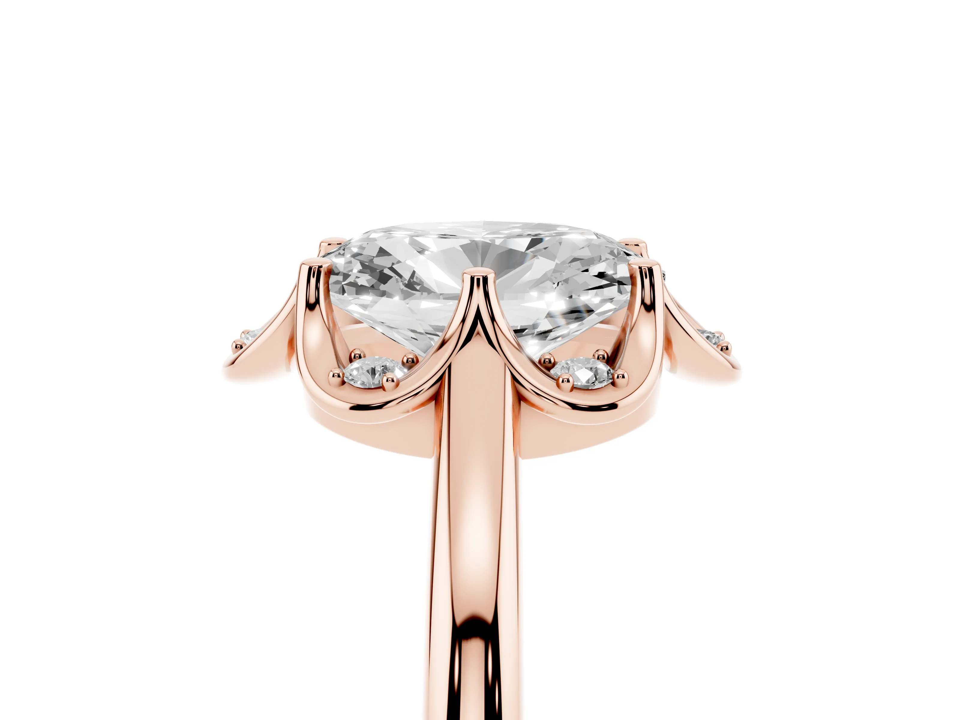Oval Cut Diamond Round Cluster Halo Ring Set in Rose gold with Solitaire Band and Prong Setting