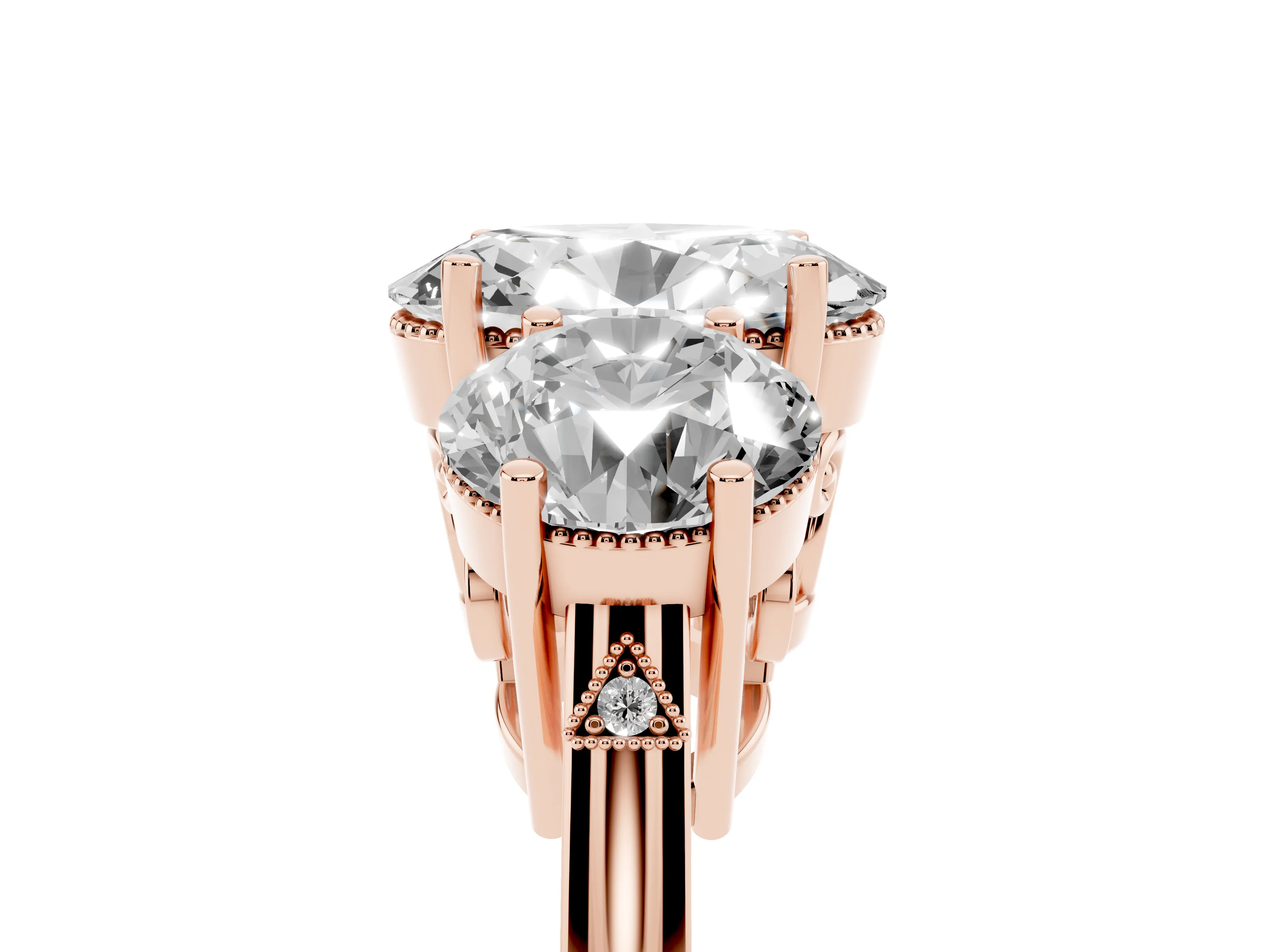 Oval Cut Diamond Three-Stone Engagement Ring Set in Rose gold with Polished Band