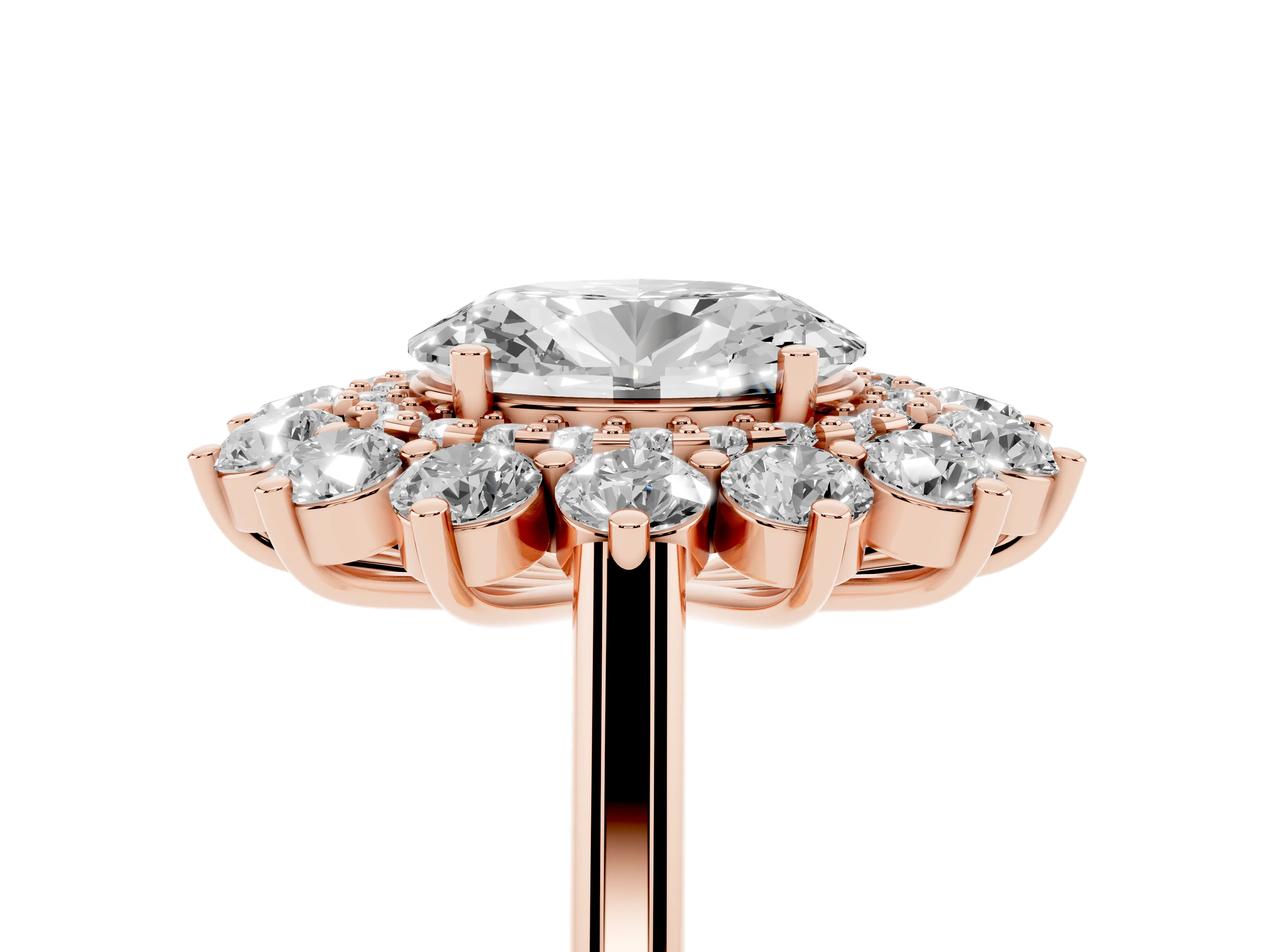 Oval Cut Diamond Floral Double Halo Ring Set in Rose gold with Round Petals