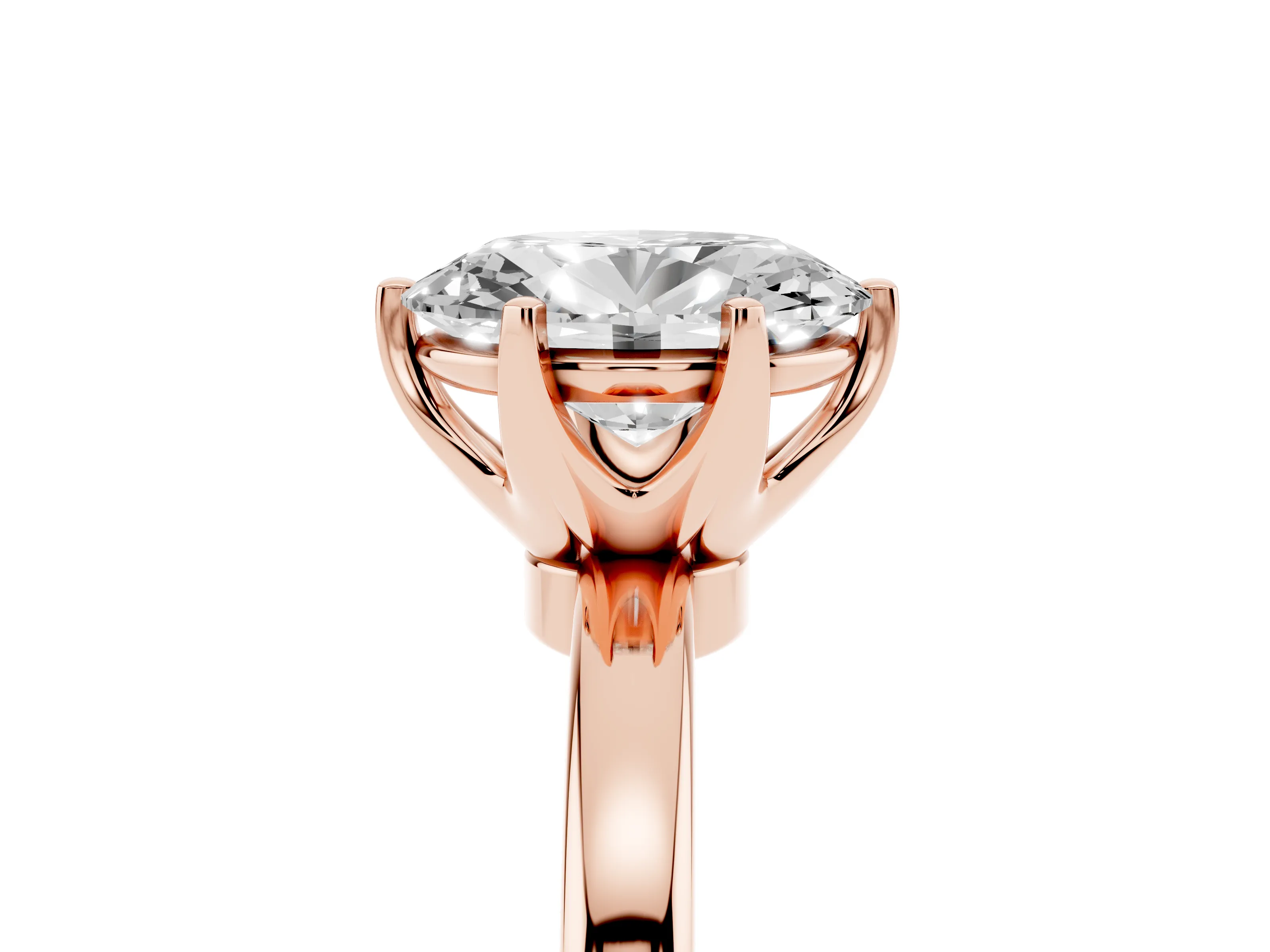 Oval Cut Diamond Solitaire Ring Set in Rose gold with Raised Prong Setting on a Classic Band
